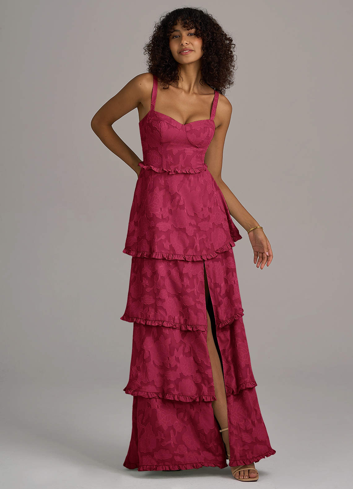 Azazie Romie Ready to Ship Burgundy Floral Burnout Bridesmaid