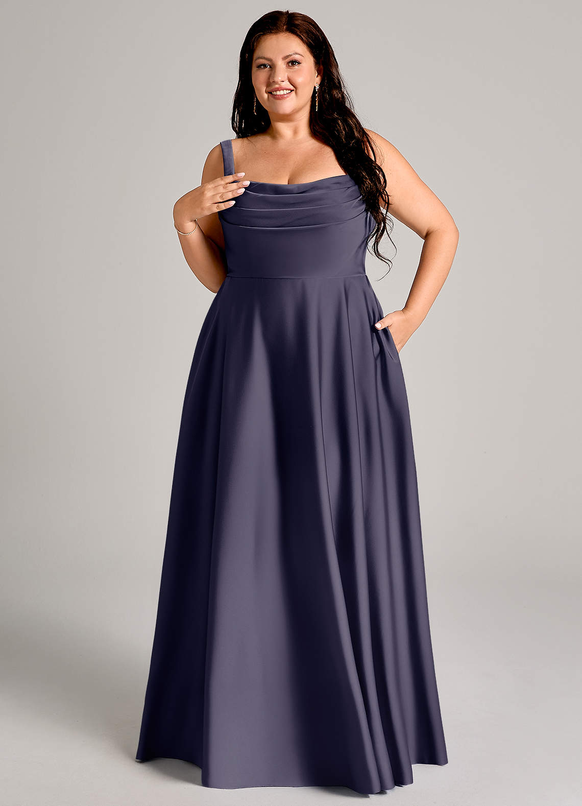 Azazie Shaude Bridesmaid Dresses Stormy A-Line Pleated Stretch Satin Dress image10