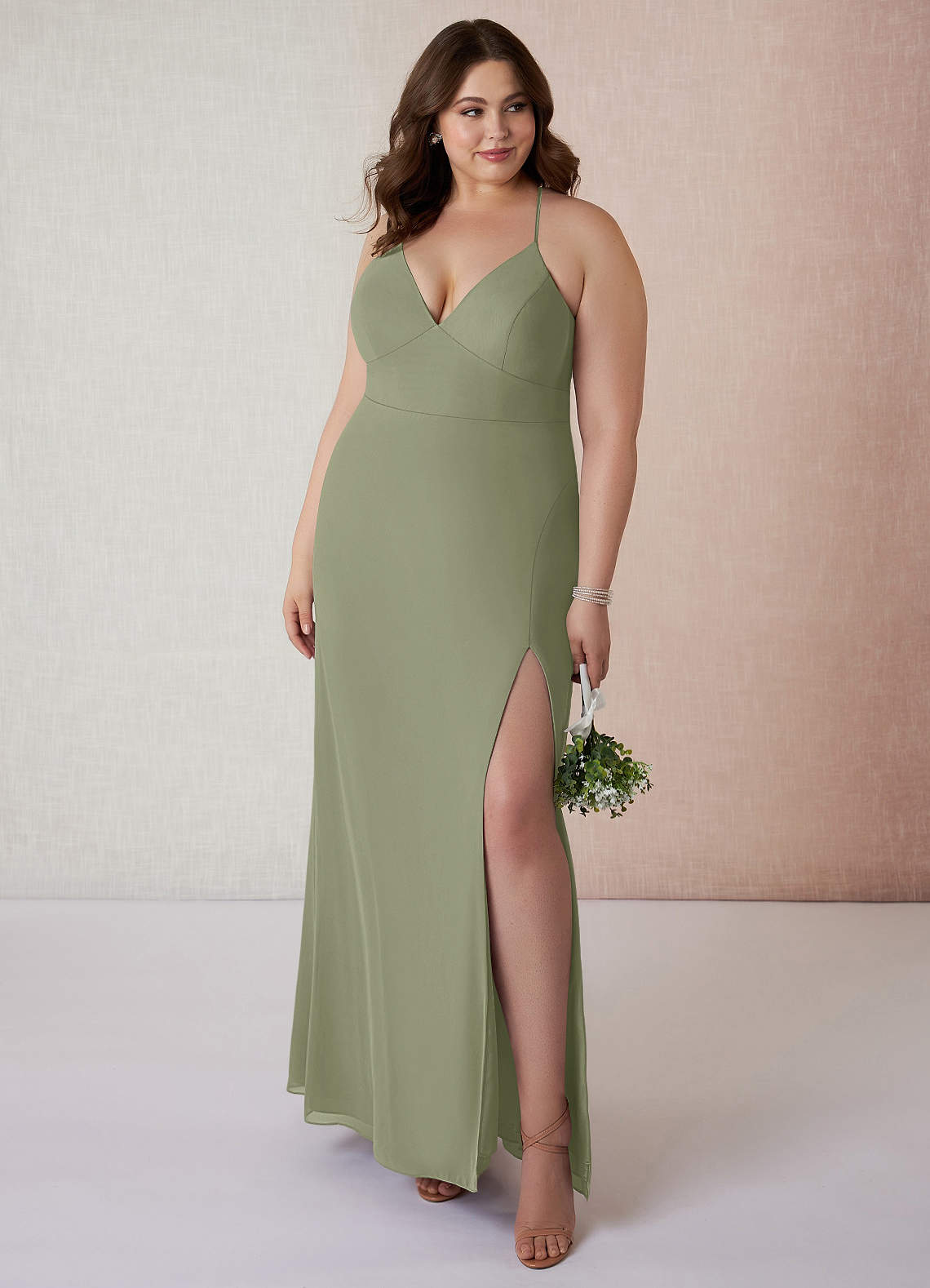 Azazie Becca Bridesmaid Dresses Pistachio Sheath V-Neck Chiffon Dress image1