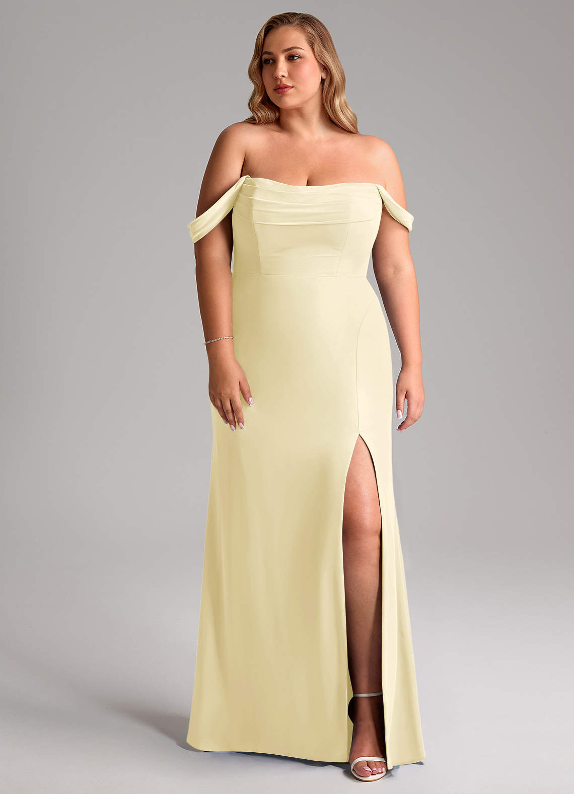 Azazie Saige Bridesmaid Dresses Lemon Sorbet A-Line Off the Shoulder Chiffon Convertible Dress image9