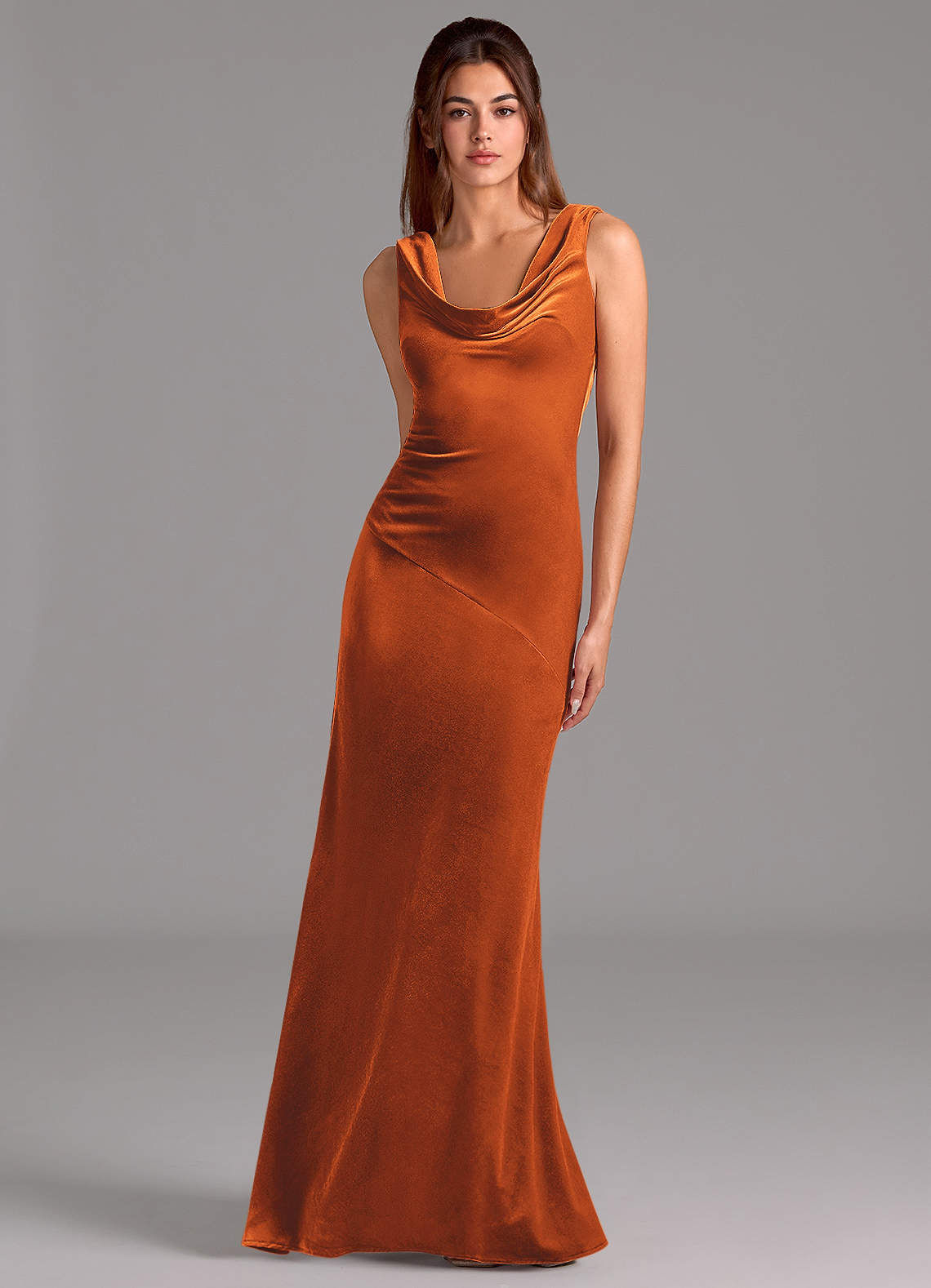 Azazie Rylina Bridesmaid Dresses Burnt Orange Mermaid Bow Velvet Dress image1