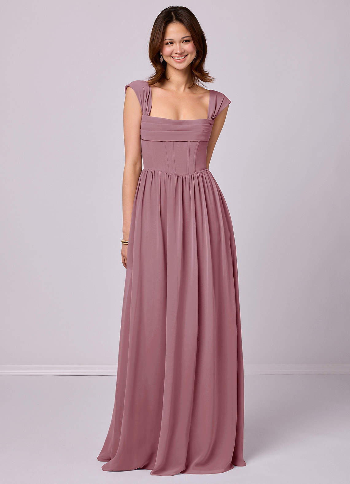 Barbie ♥ Azazie Bridesmaid Dresses Vintage Mauve A-Line Corset Chiffon Dress image1