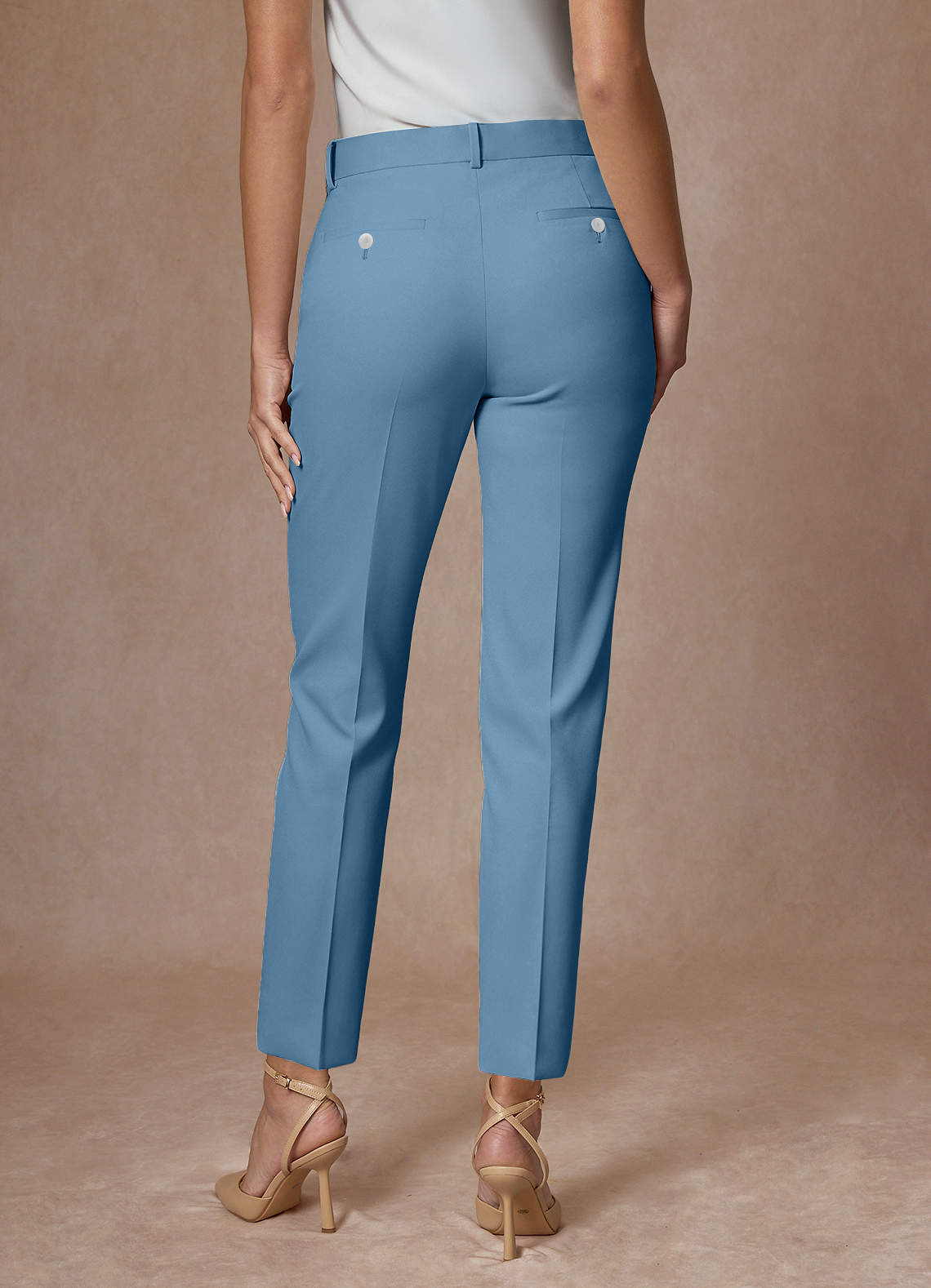front Whitney Steel Blue Refined Weave Performance Full Length Dress Pants