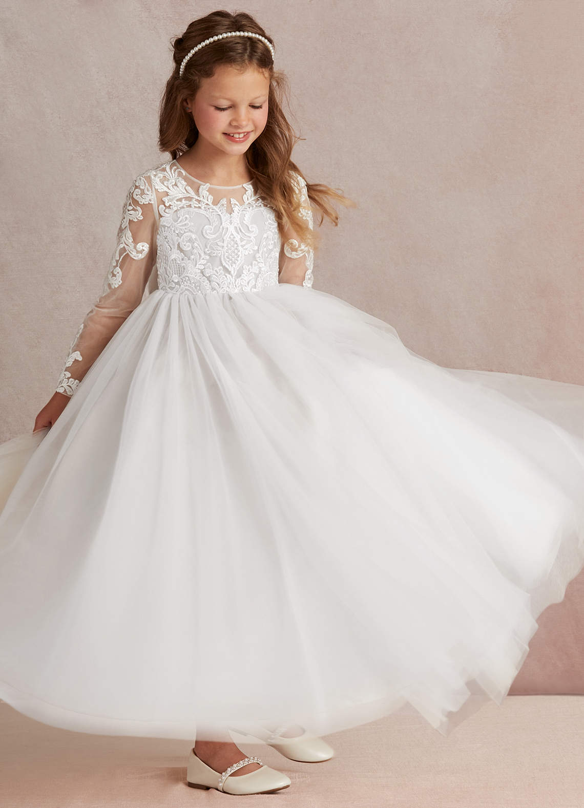 Azazie Elodie Robe Demoiselle D'honneur Fillette Robe Princesse en Dentelle Ivoire image1