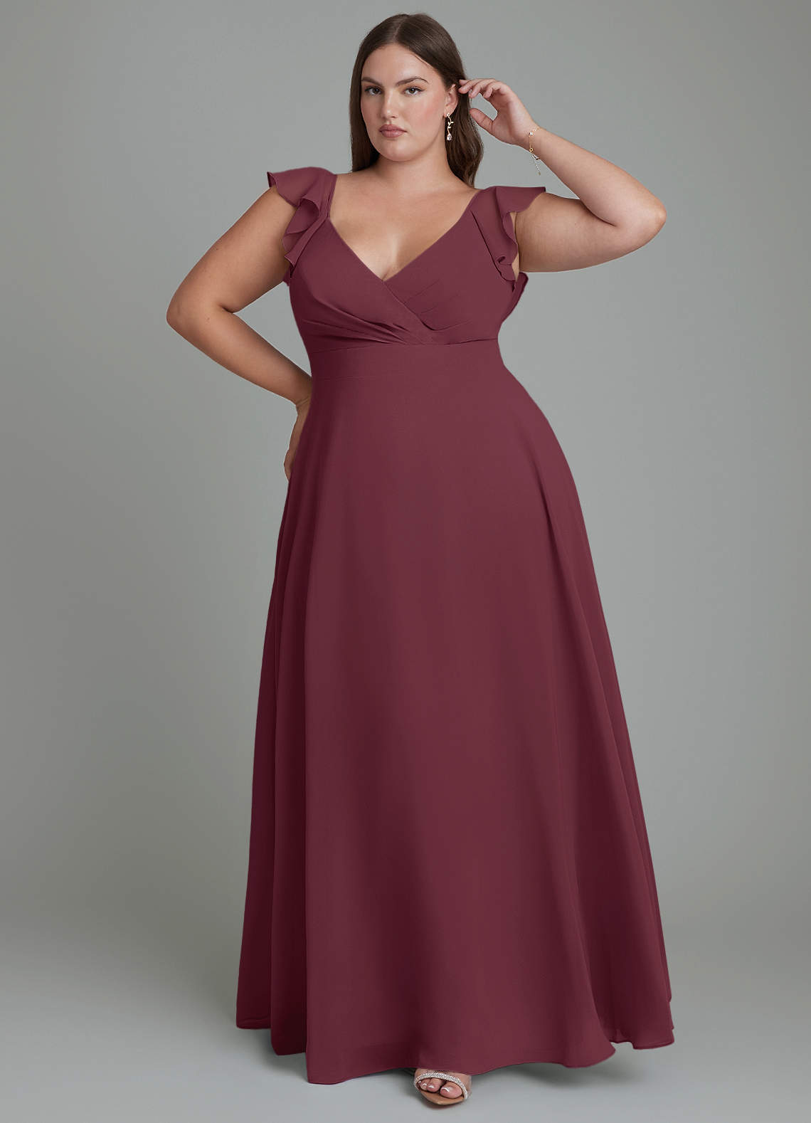 Azazie Leilani Bridesmaid Dresses Cabernet A-Line Pleated Chiffon Dress image1