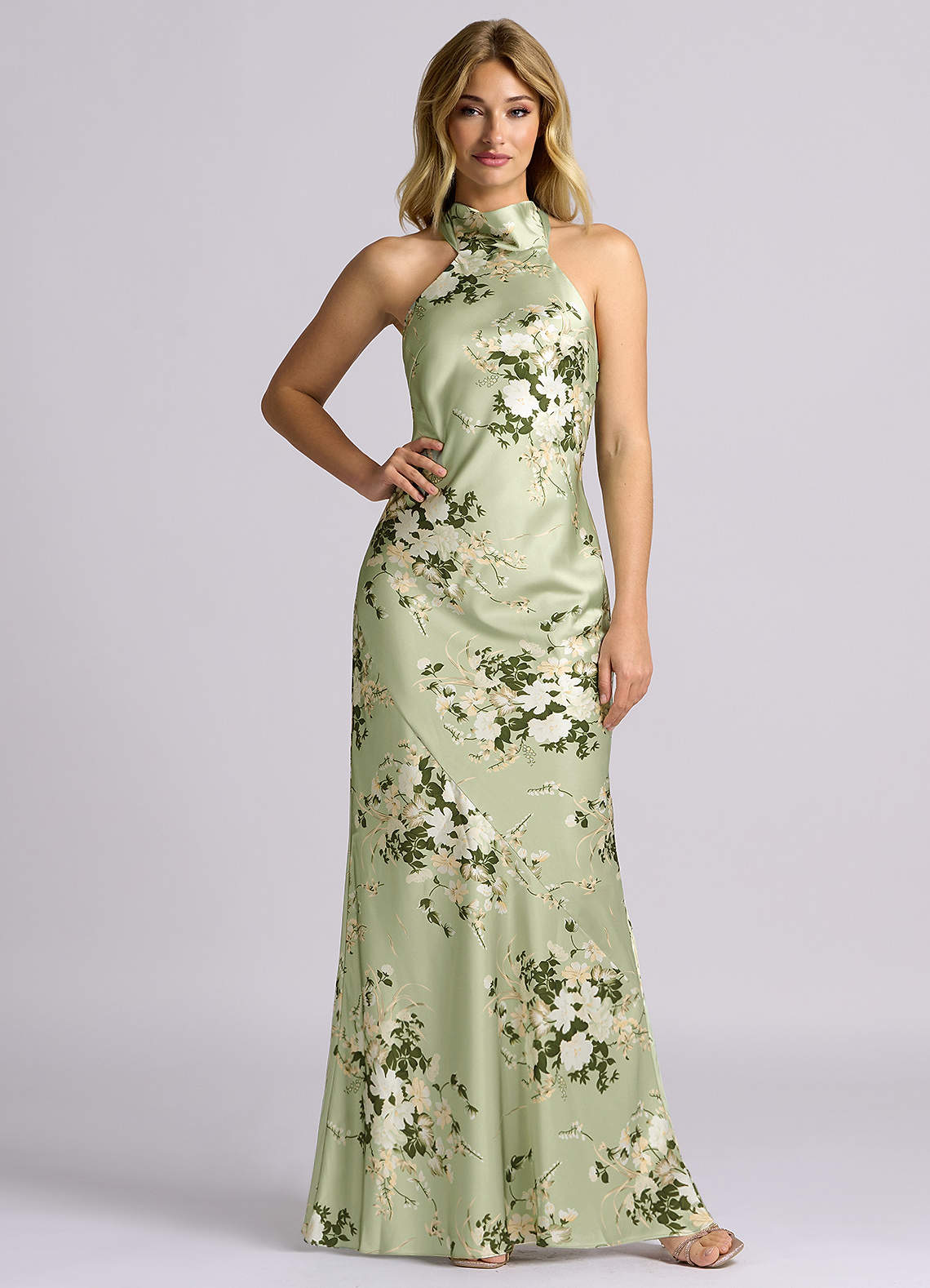 Azazie Velli Abiti da Damigella Abito Sirena in Raso Elasticizzato Collo Alto Floral Vines image2