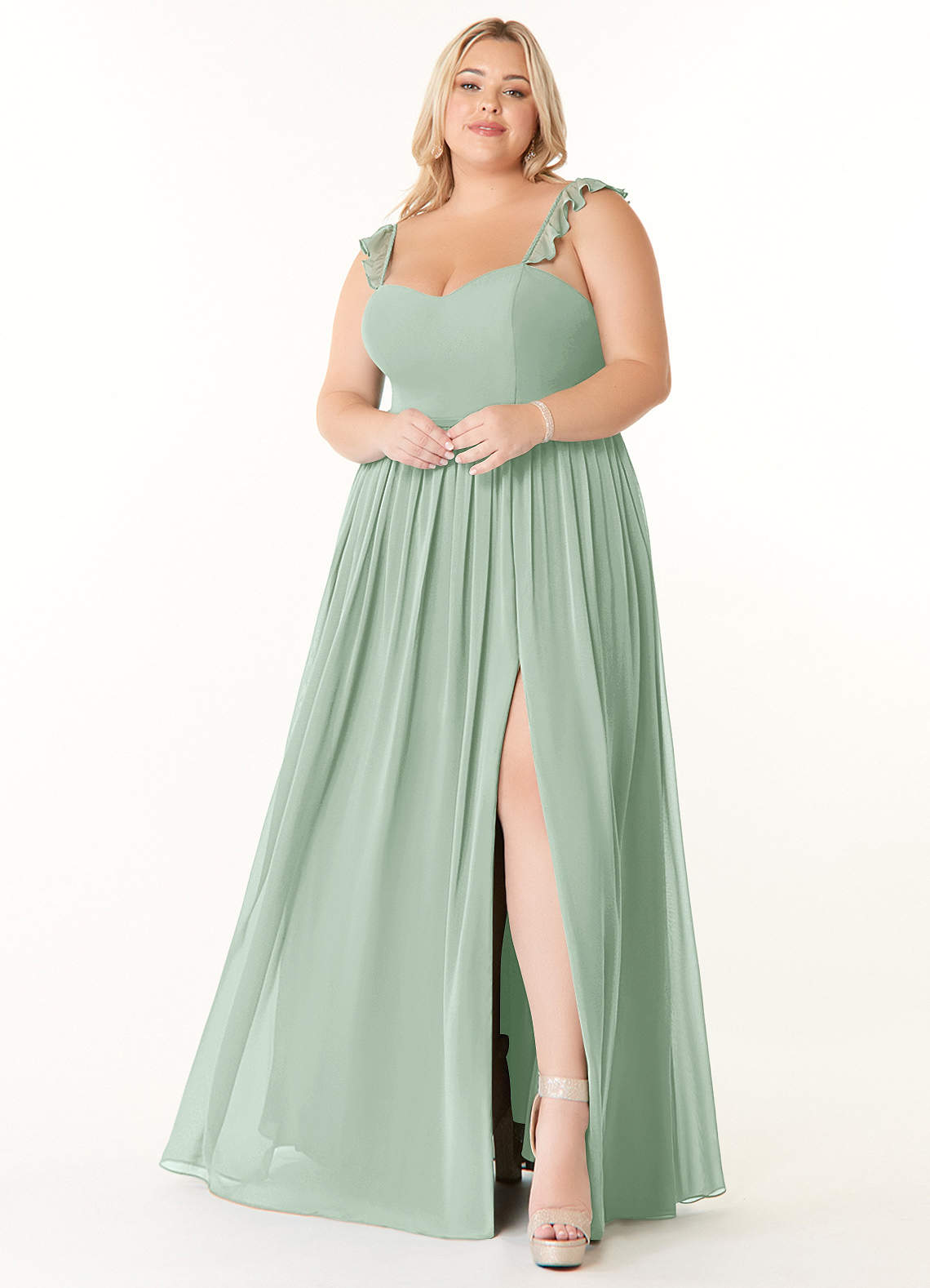 Azazie Metz Bridesmaid Dresses Agave A-Line Sweetheart Ruched Chiffon Dress image1