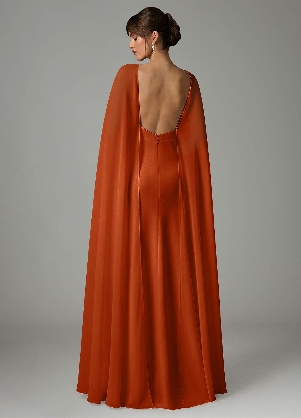 Azazie Stefania Robes de demoiselle d'honneur Robe Trapèze en Satin extensible Orange Brûlée image3