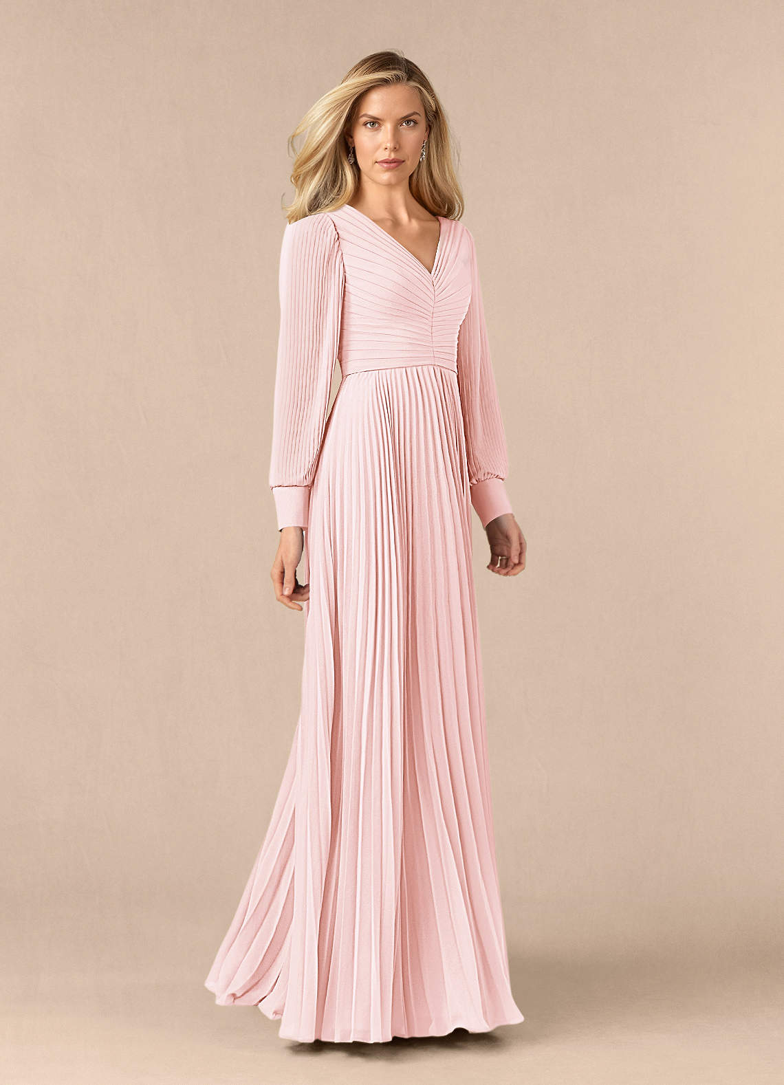 Azazie Zina Mother of the Bride Dresses Blushing Pink A-Line Pleated Chiffon Dress image1