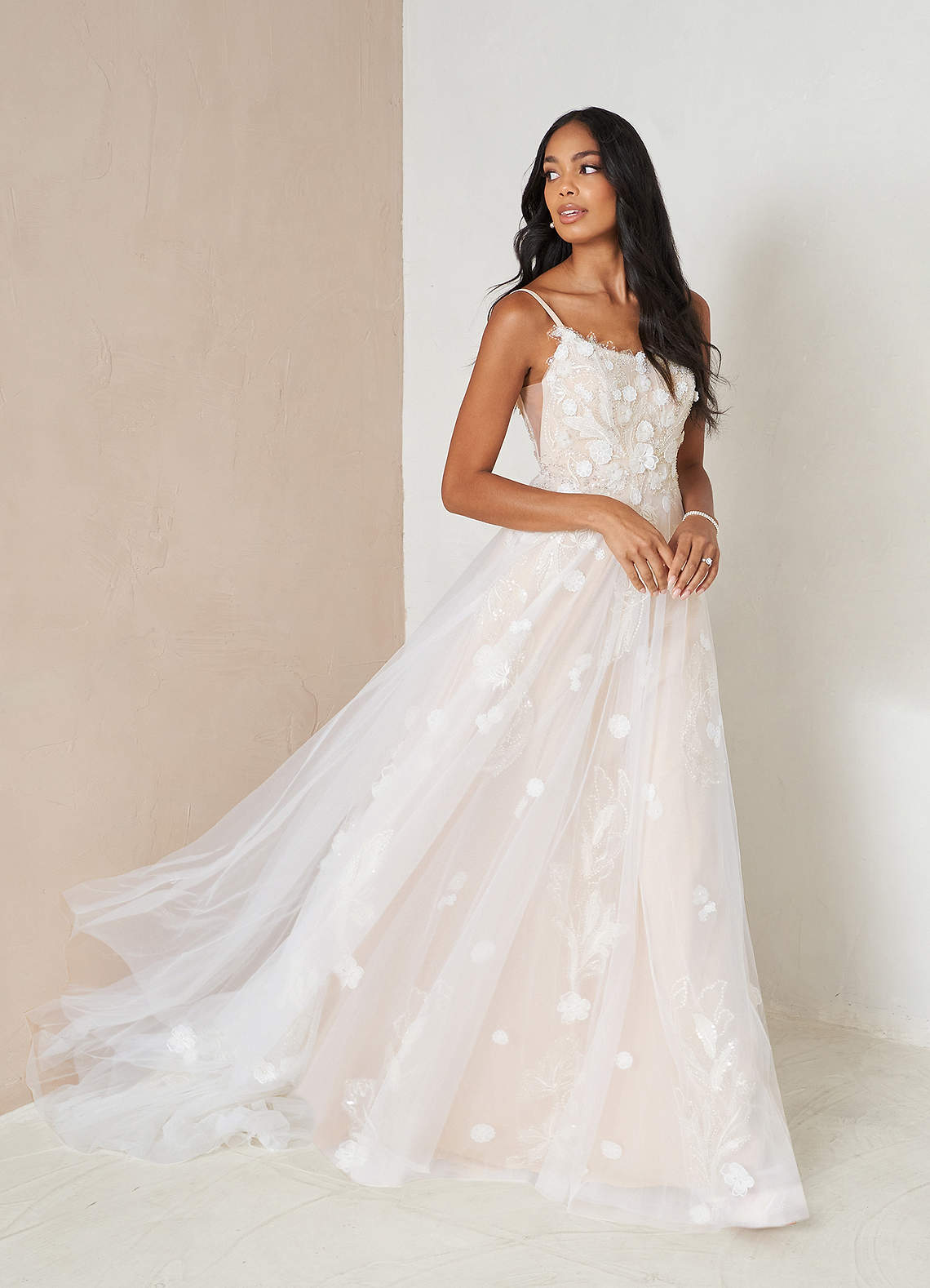 Diamond White/Champagne Azazie Armadan A-Line Sequins Tulle Cathedral ...