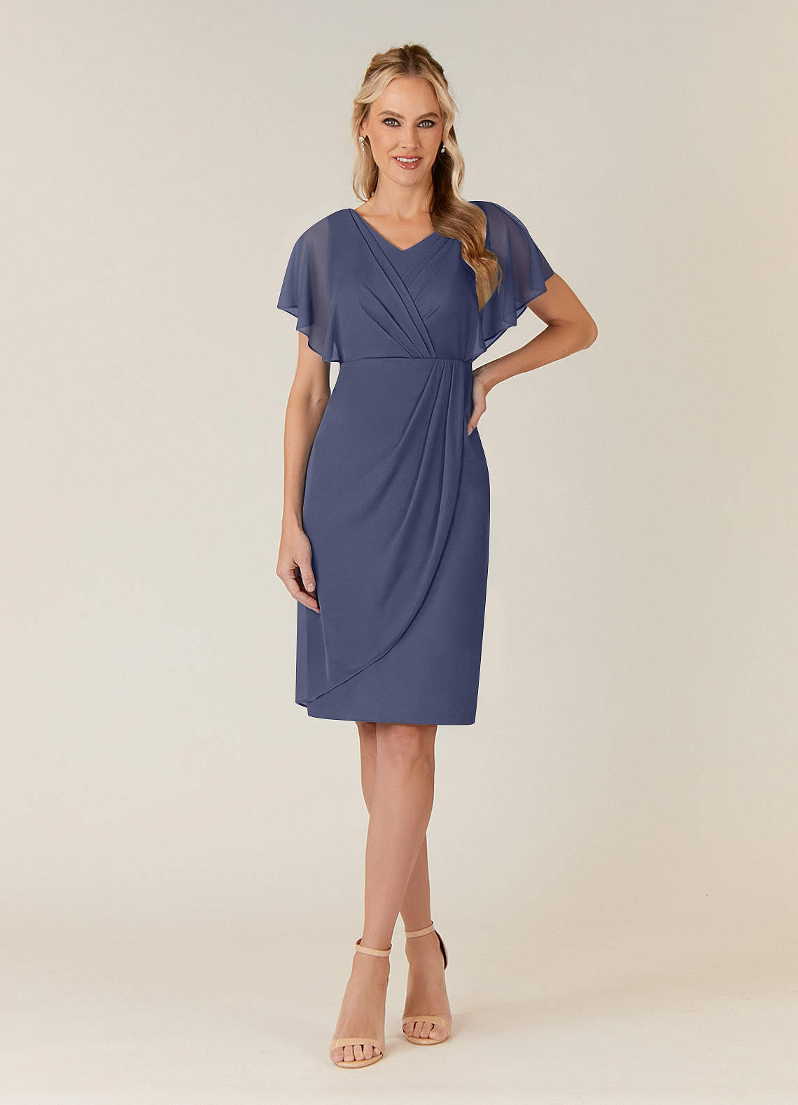 Azazie Waverly Mother of the Bride Dresses Stormy Sheath Pleated Mesh Dress image1