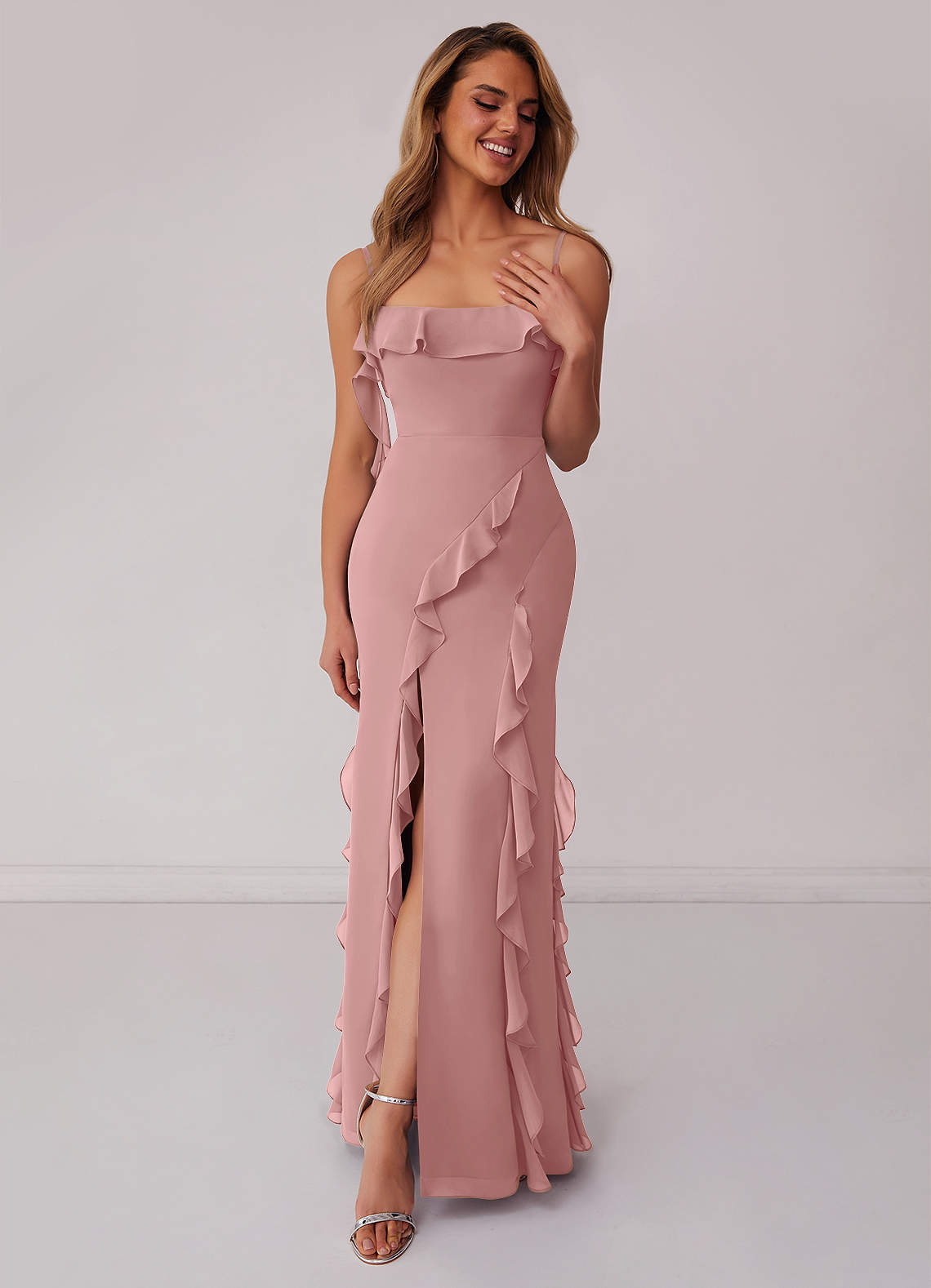 Barbie ♥ Azazie Vente Finale Robe Fourreau en Mousseline de soie Arc Agave image2