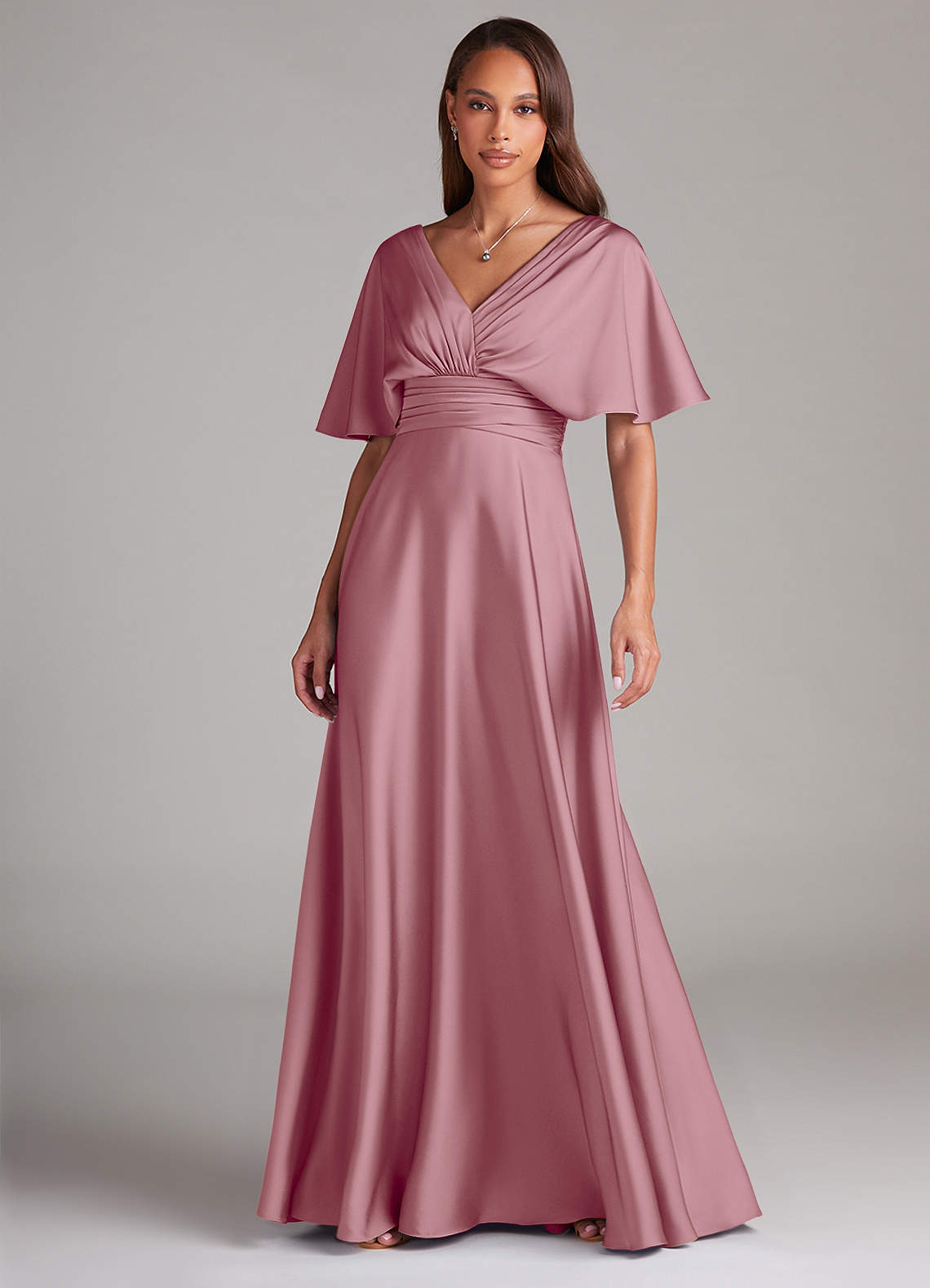 Azazie Pamela Bridesmaid Dresses Vintage Mauve A-Line Pleated Stretch Satin Dress image1