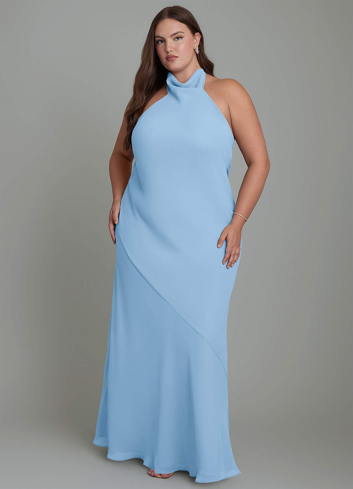 Azazie Velli Bridesmaid Dresses Powder Blue Mermaid High Neck Chiffon Dress image7