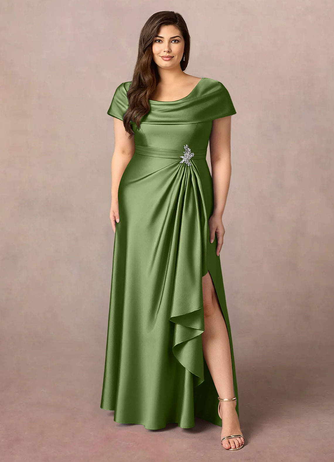 Azazie Branford Mother of the Bride Dresses Juniper A-Line Pleated Stretch Satin Dress image1