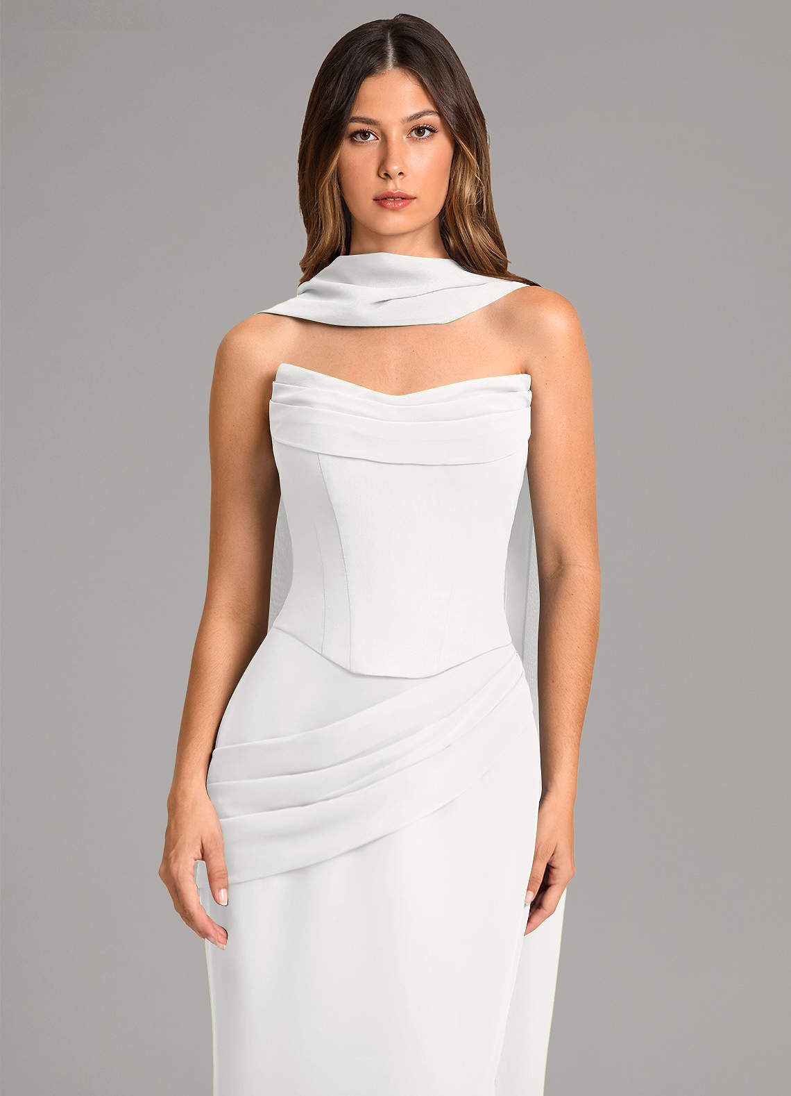 Azazie Sorrel Vestidos de damas de honor Vestido de Blanco de Gasa de Corte Sirena con Corsé image5