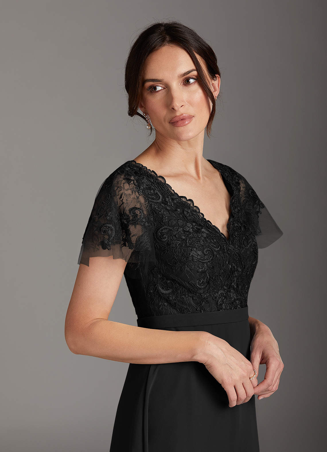 Azazie Singer Black A-Line V-Neck Lace Chiffon Dress | Azazie Azazie Singer Black A-Line V-Neck Lace Chiffon Dress | Azazie