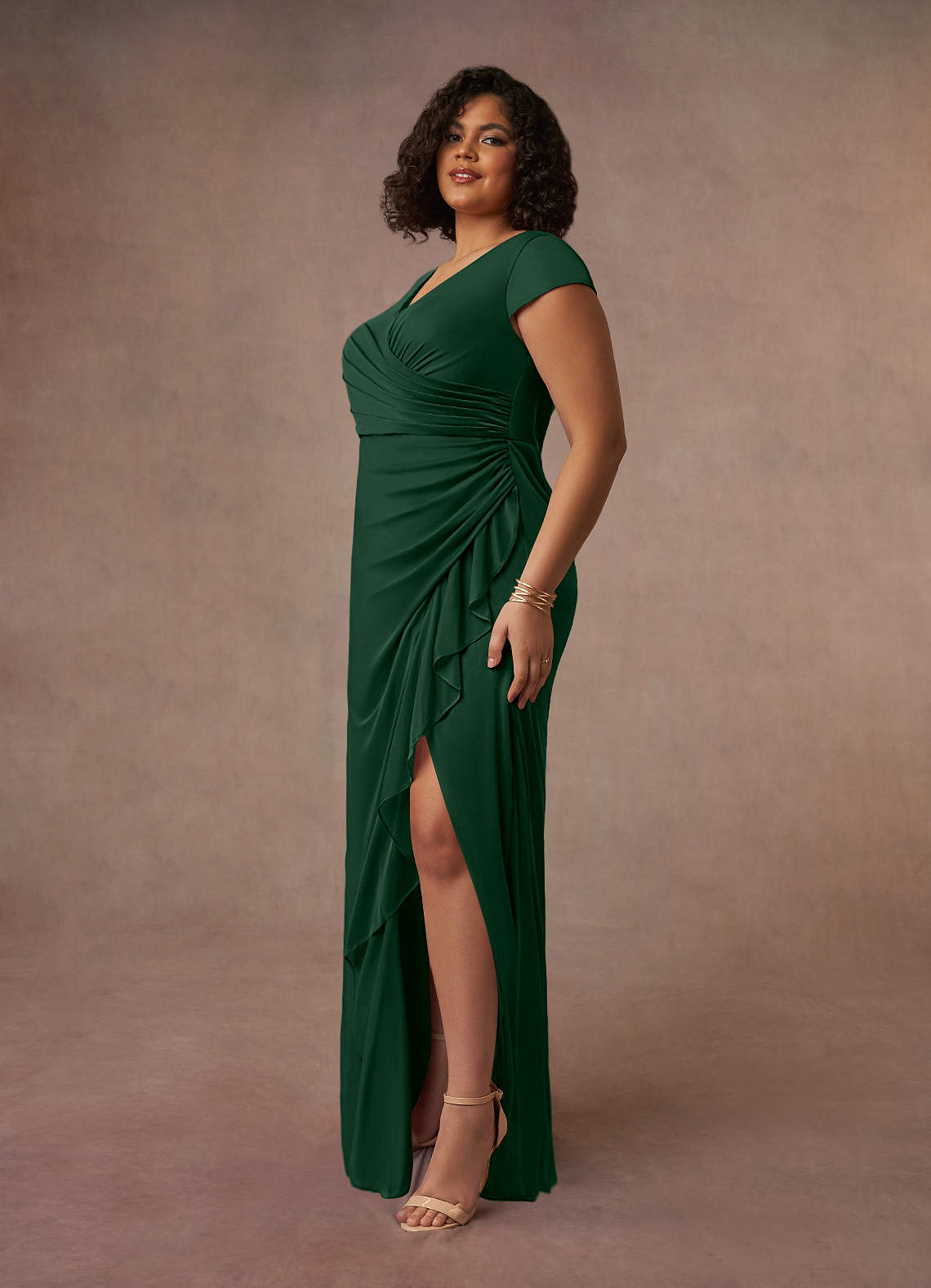 Azazie Roya Mother of the Bride Dresses Dark Green Mermaid V-Neck Pleated Mesh Dress image7