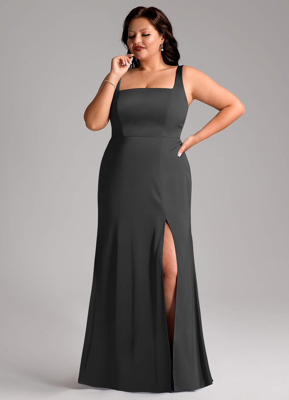 Azazie In-Stock Bridesmaid Dresses A-Line Square Neck Floor-Length Stretch Satin - Black