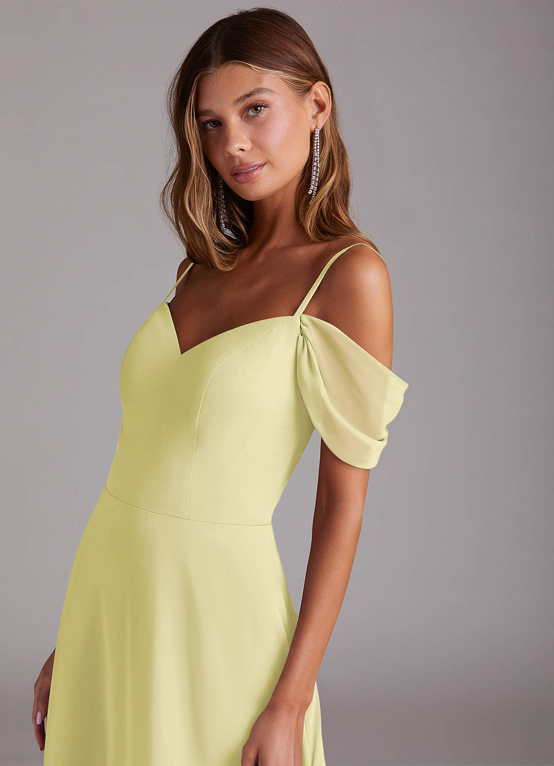 Azazie Marley Abiti da Damigella Abito Convertibile A-Line in Chiffon a Spalla Scoperta Sorbetto Al Limone image8