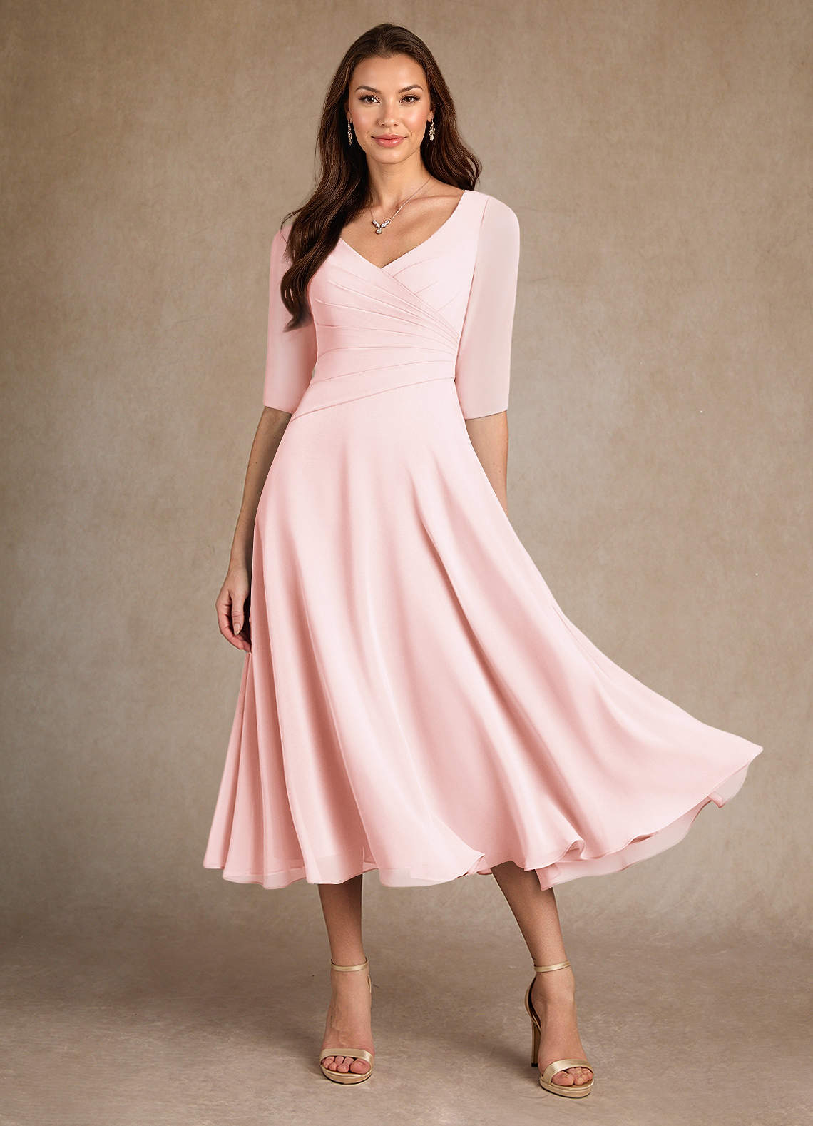 Azazie Durant Mother of the Bride Dresses Blushing Pink A-Line Pleated Chiffon Dress image1