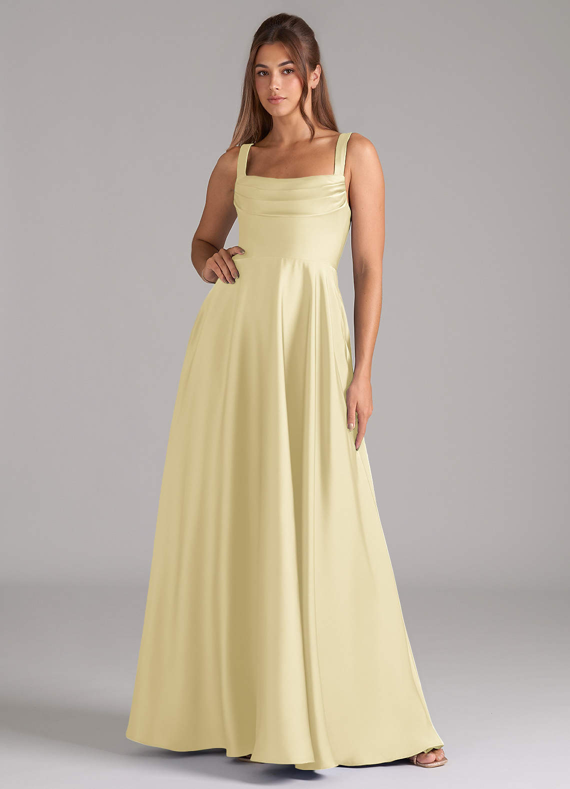 Azazie Shaude Bridesmaid Dresses Lemon Sorbet A-Line Pleated Stretch Satin Dress image1