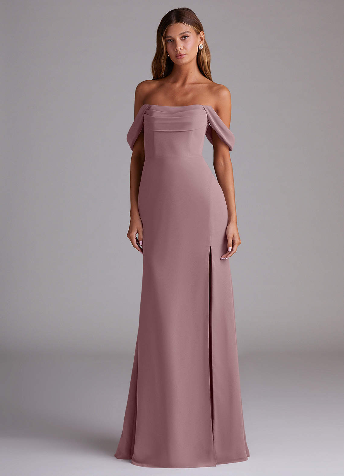 Azazie Saige Bridesmaid Dresses Dusty Rose A-Line Off the Shoulder Chiffon Convertible Dress image2