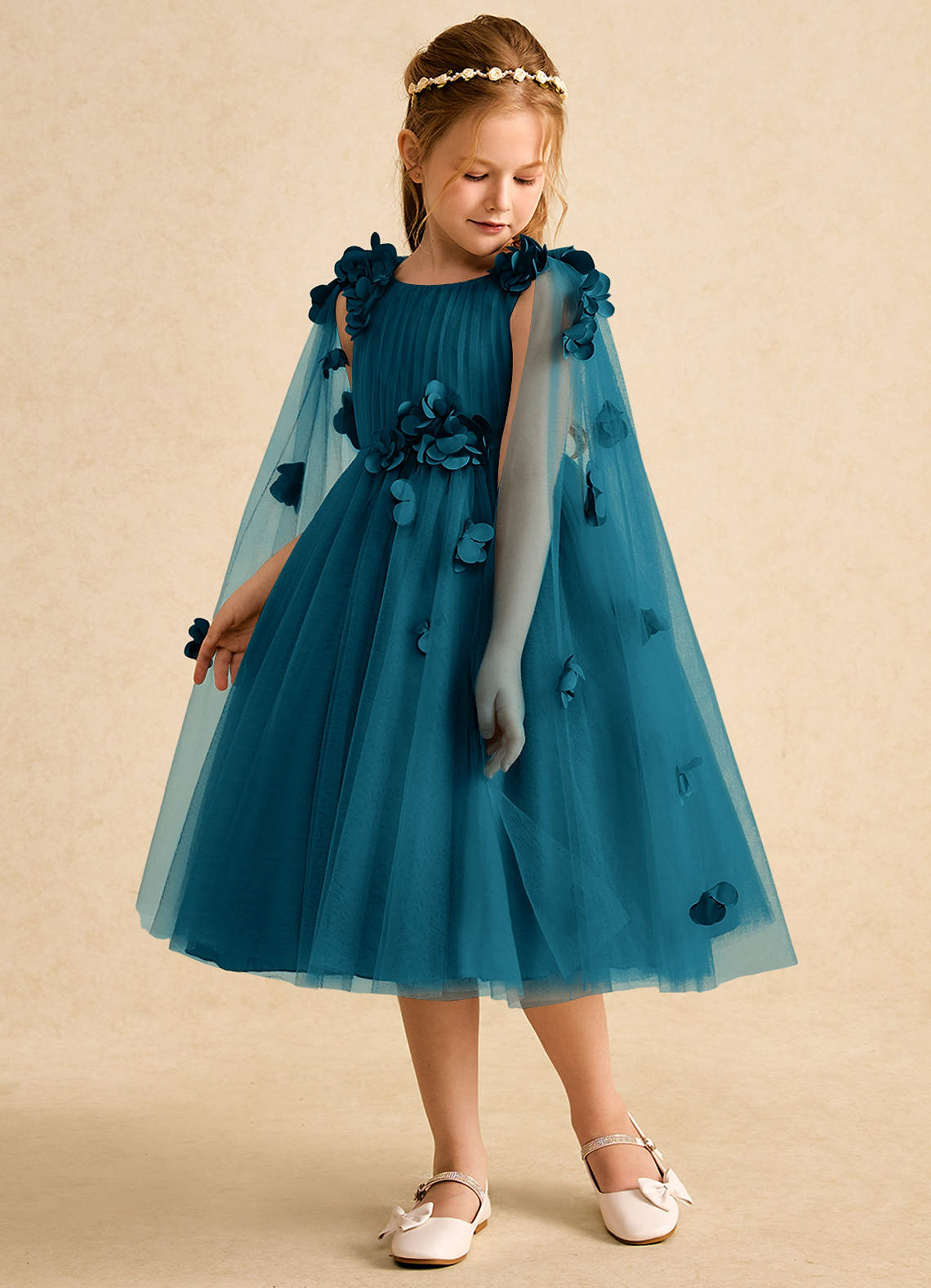 Azazie Staria Robe Demoiselle D'honneur Fillette Robe Princesse en Tulle Rayé Bleu Encre image4