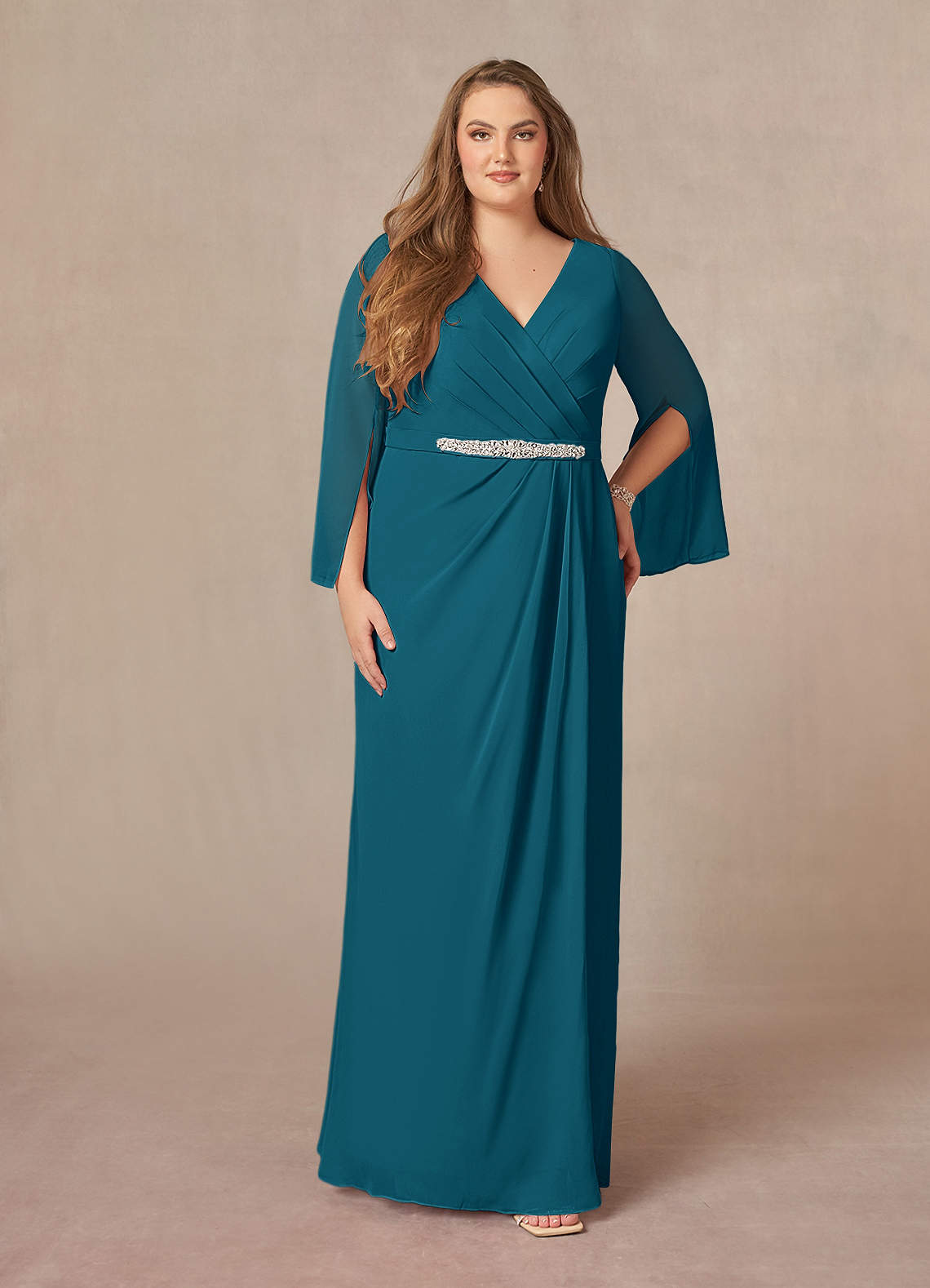 Azazie Belinda Abiti per la Madre della Sposa Abito A-Line in Chiffon con Scollo a V a Pieghe Blu Inchiostro image1