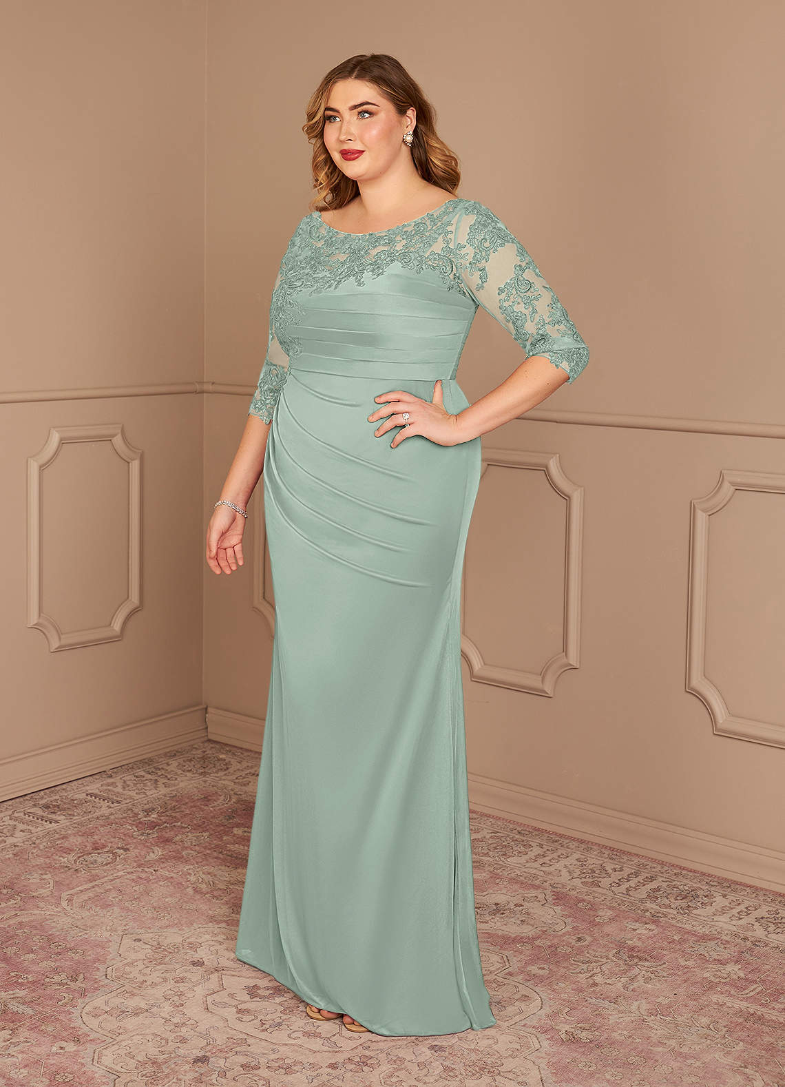 Azazie Alisondra Kleider für die Brautmutter Etui Schaufel Spitze Spitze Kleid Agave image8