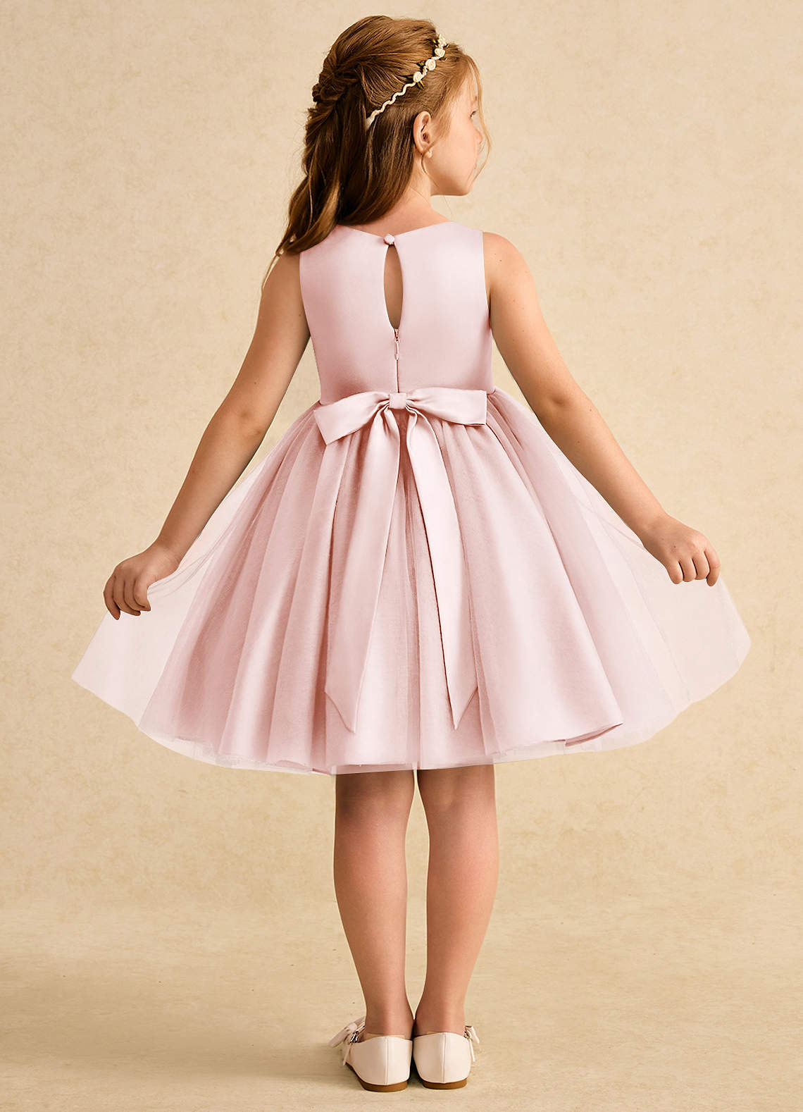 Azazie Prima Flower Girl Klänningar Klänning A-Line i Tyll Rosett image1