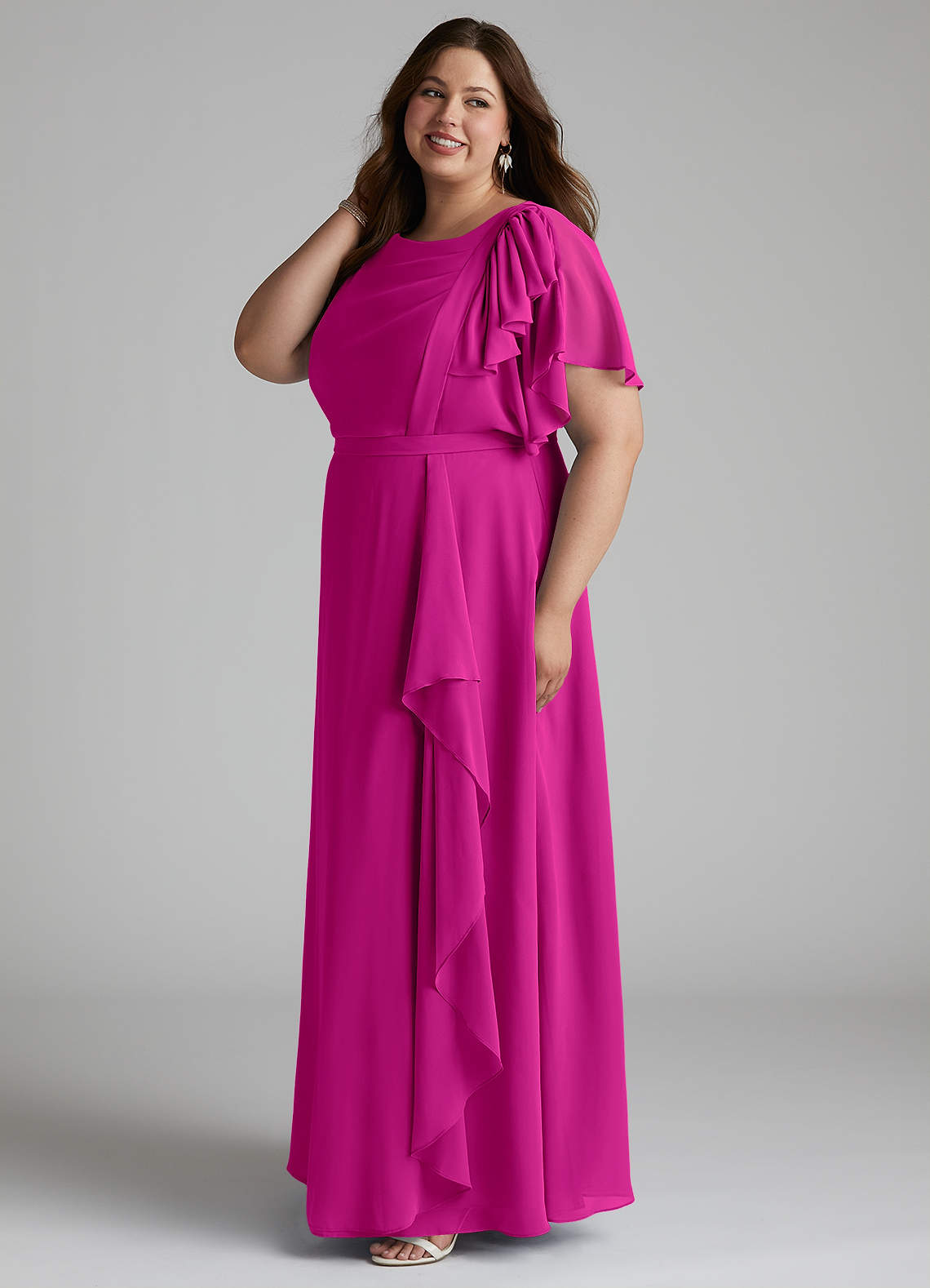 Azazie Aaliyah Vestidos modestos de dama de honra Vestido Linha A Plissado Comprimento do chão Chiffon image6