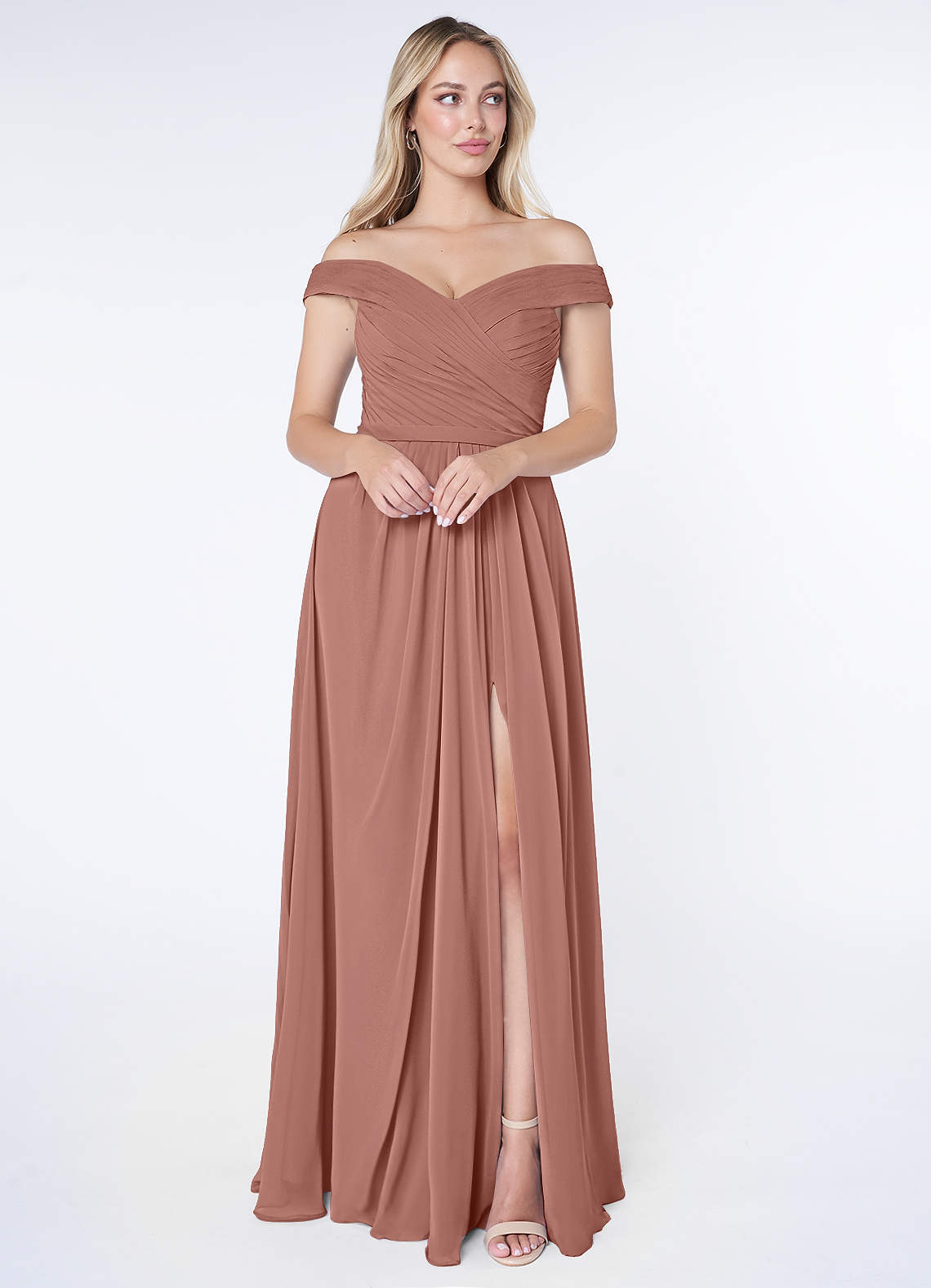 Azazie Audrianna Robes de demoiselle d'honneur Robe Trapèze Convertible en Mousseline de soie Schulterfrei gerafft Rose De Cèdre image1