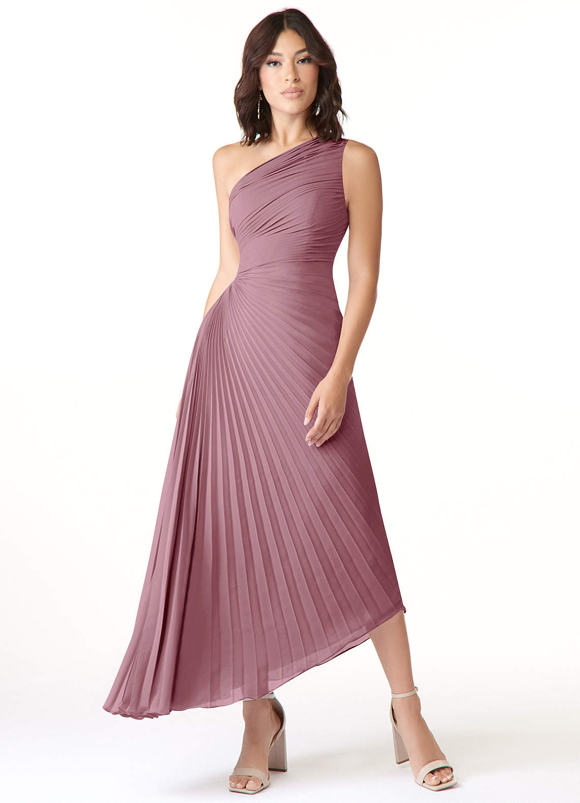 Azazie Kirra Bridesmaid Dresses Vintage Mauve A-Line One Shoulder Chiffon Dress image1