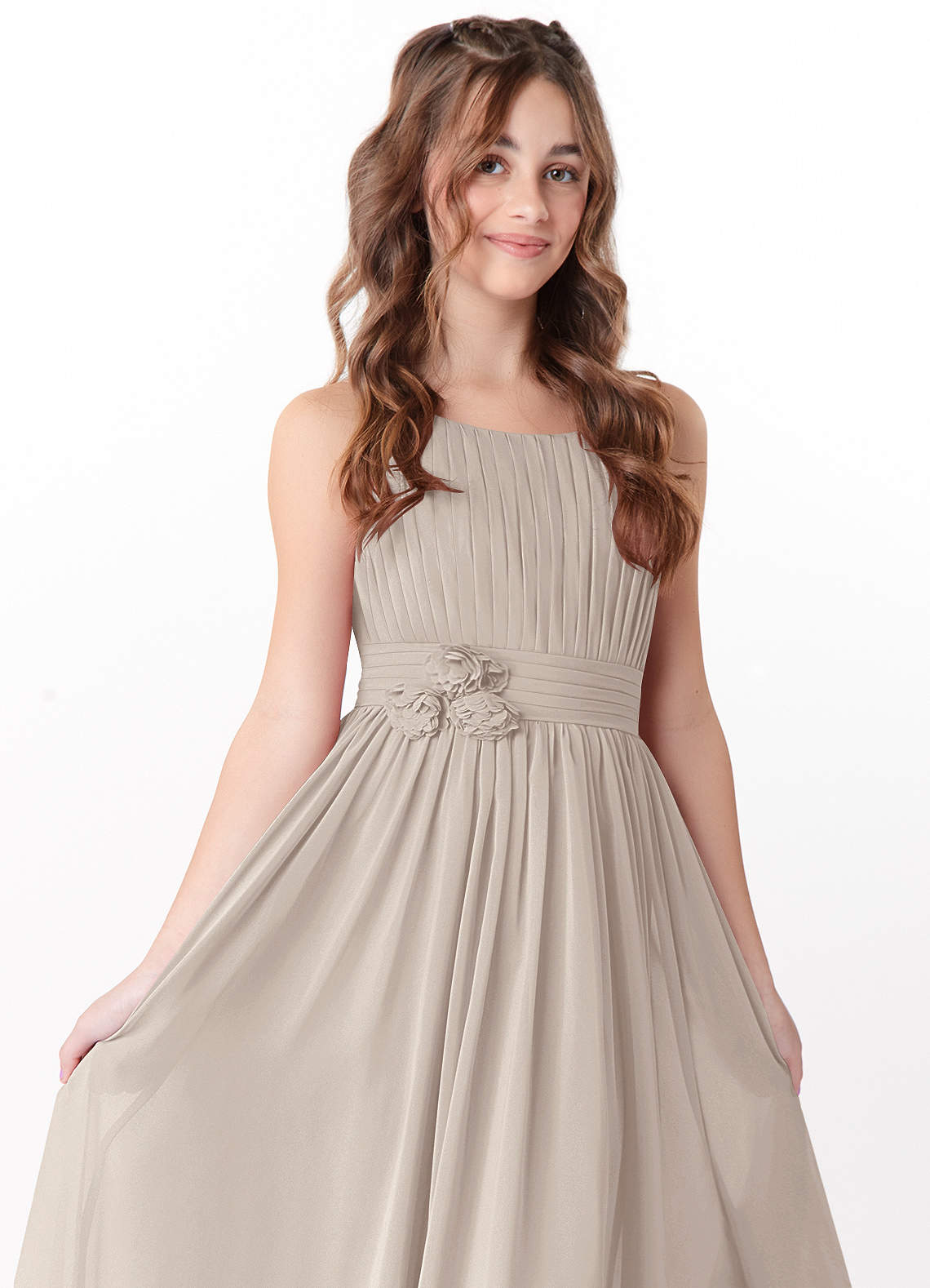 Azazie Astrid Junior Frost A-Line Floral Chiffon Dress image1