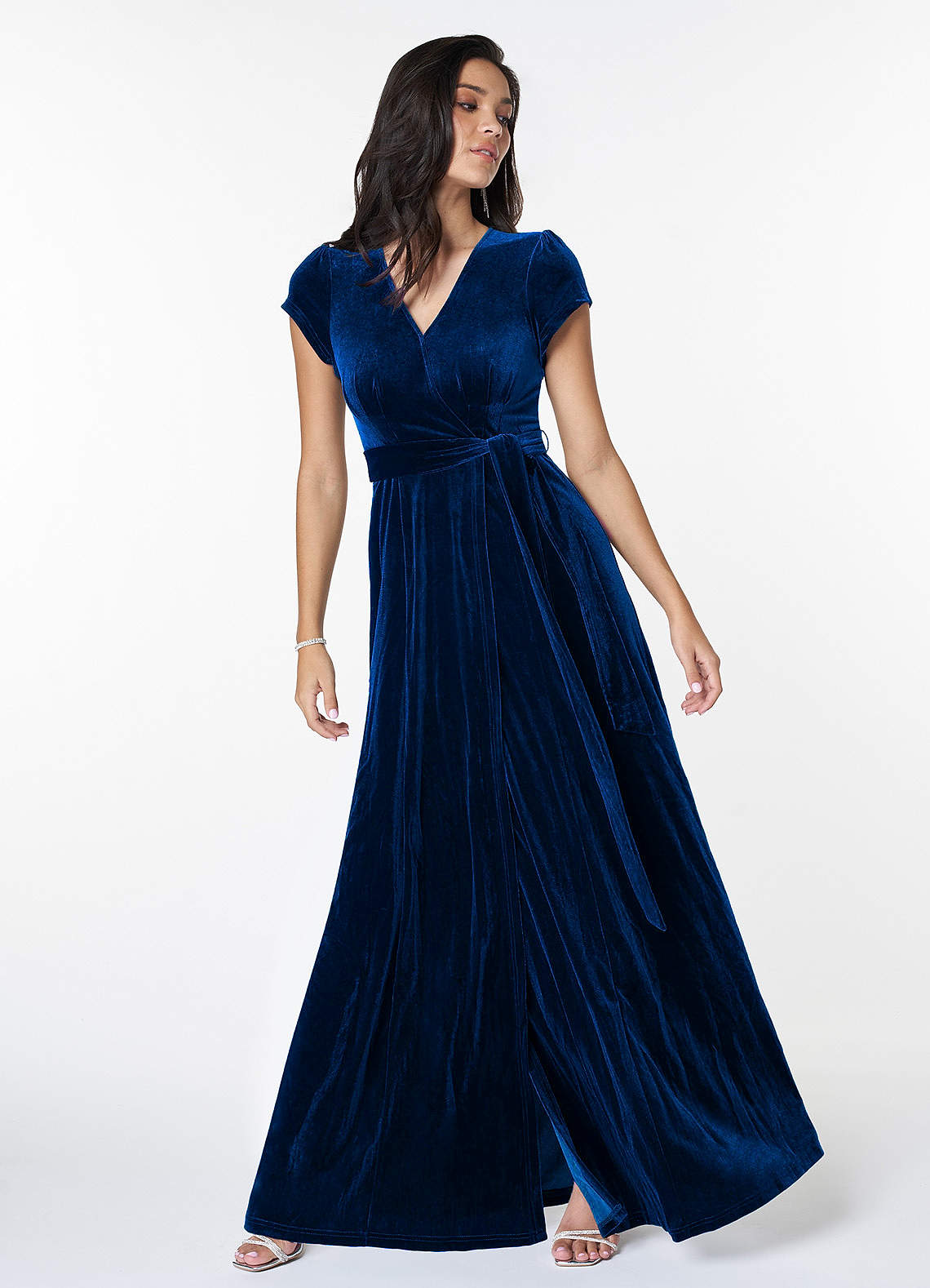 Dreaming Of You Navy Blue Velvet Maxi Dress image1