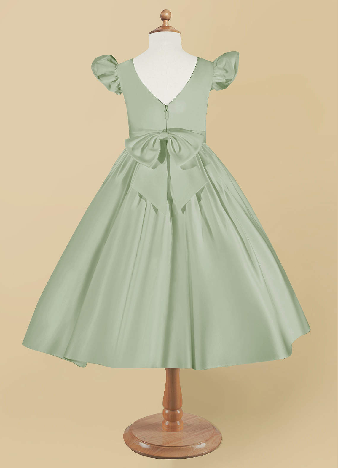 Azazie Violeta Flower Girl Dresses Ball-Gown Bow Matte Satin Tea-Length Dress image1