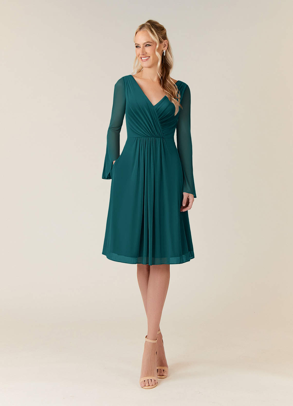 Azazie Teraso Mother of the Bride Dresses Peacock A-Line Pleated Mesh Dress image1