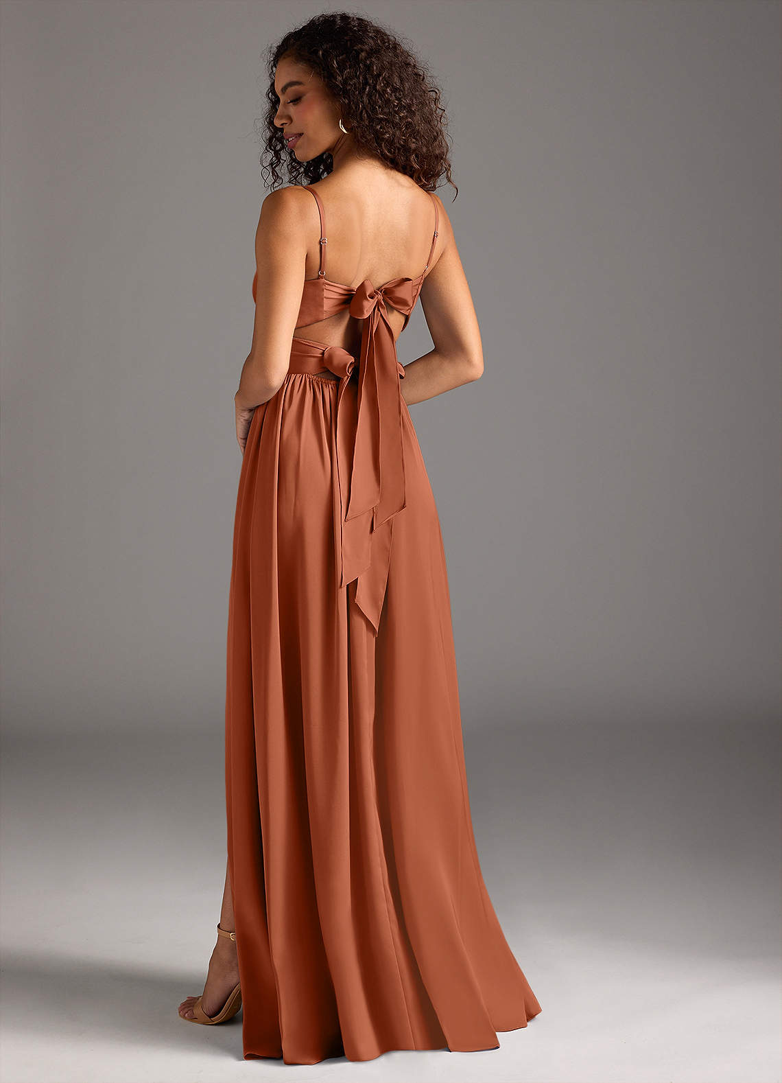 Azazie Zeya Bridesmaid Dresses Cedar Rose A-Line Pleated Stretch Satin Dress image1