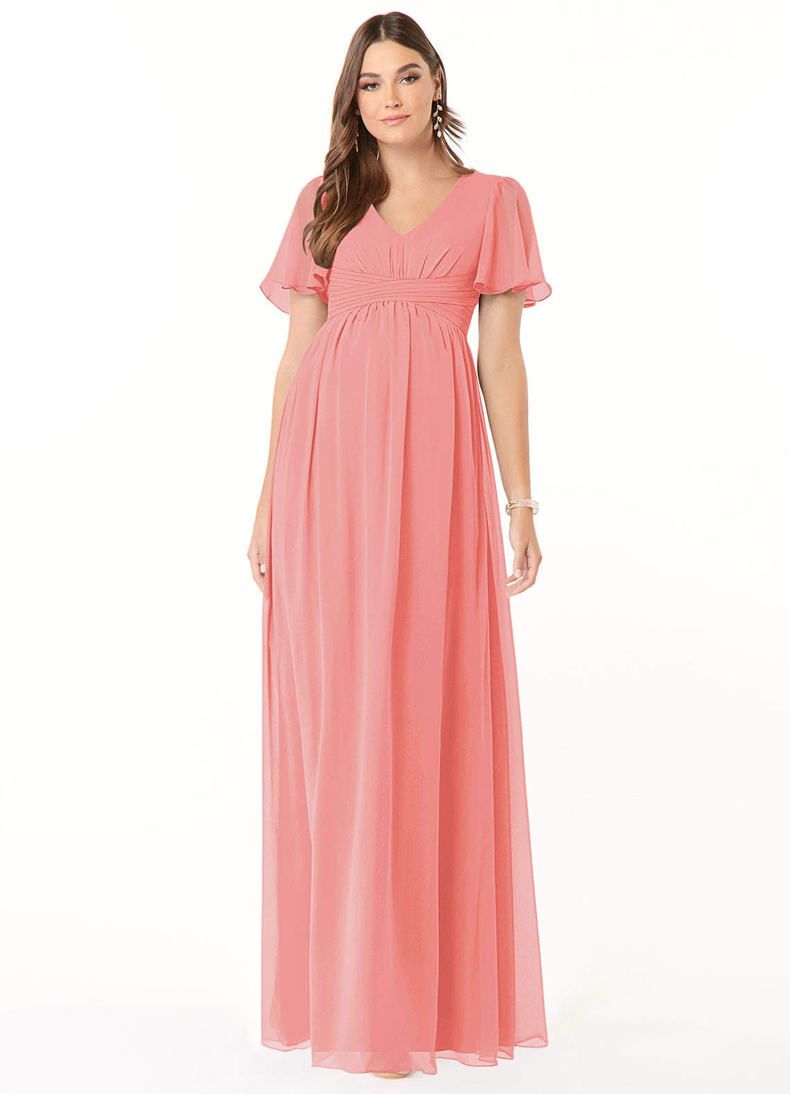 Azazie Verna Abiti da damigella d'onore premaman Abito A-Line Increspato con Scollo a V Chiffon Floor-Length image1