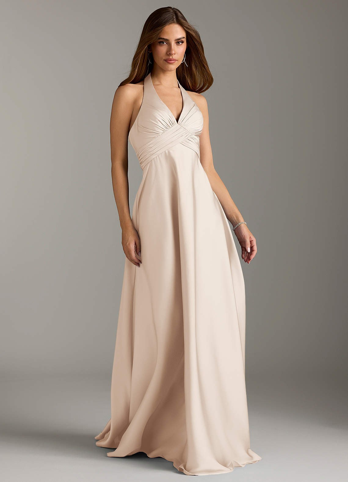 Azazie Tessie Bridesmaid Dresses White Alabaster A-Line Pleated Stretch Satin Dress image1