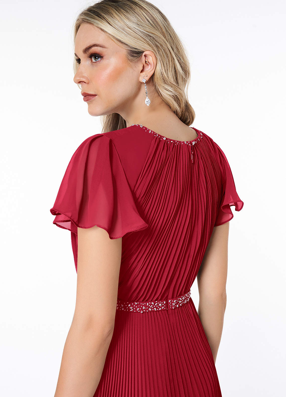 Azazie A-Line/Princess Scoop Neck Floor-Length Chiffon Modest Bridesmaid Dresses - Scarlet