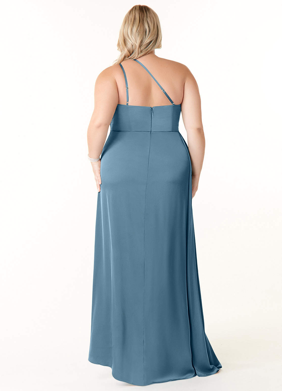 Azazie Maron Robes de demoiselle d'honneur Robe Trapèze en Satin extensible Epaule unique Bermude image7