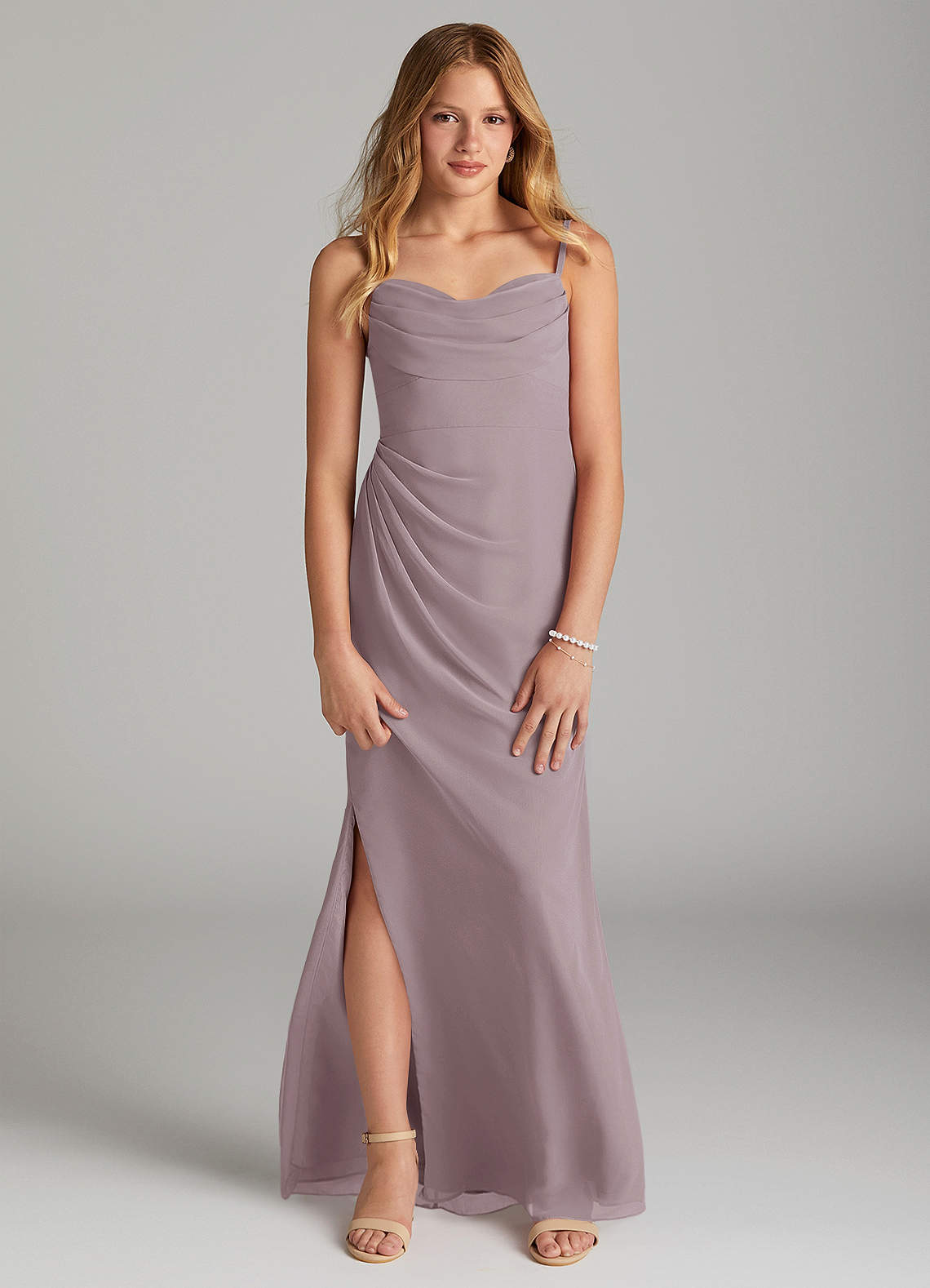 Azazie Mai Junior Dusk Sheath Pleated Chiffon Dress image1