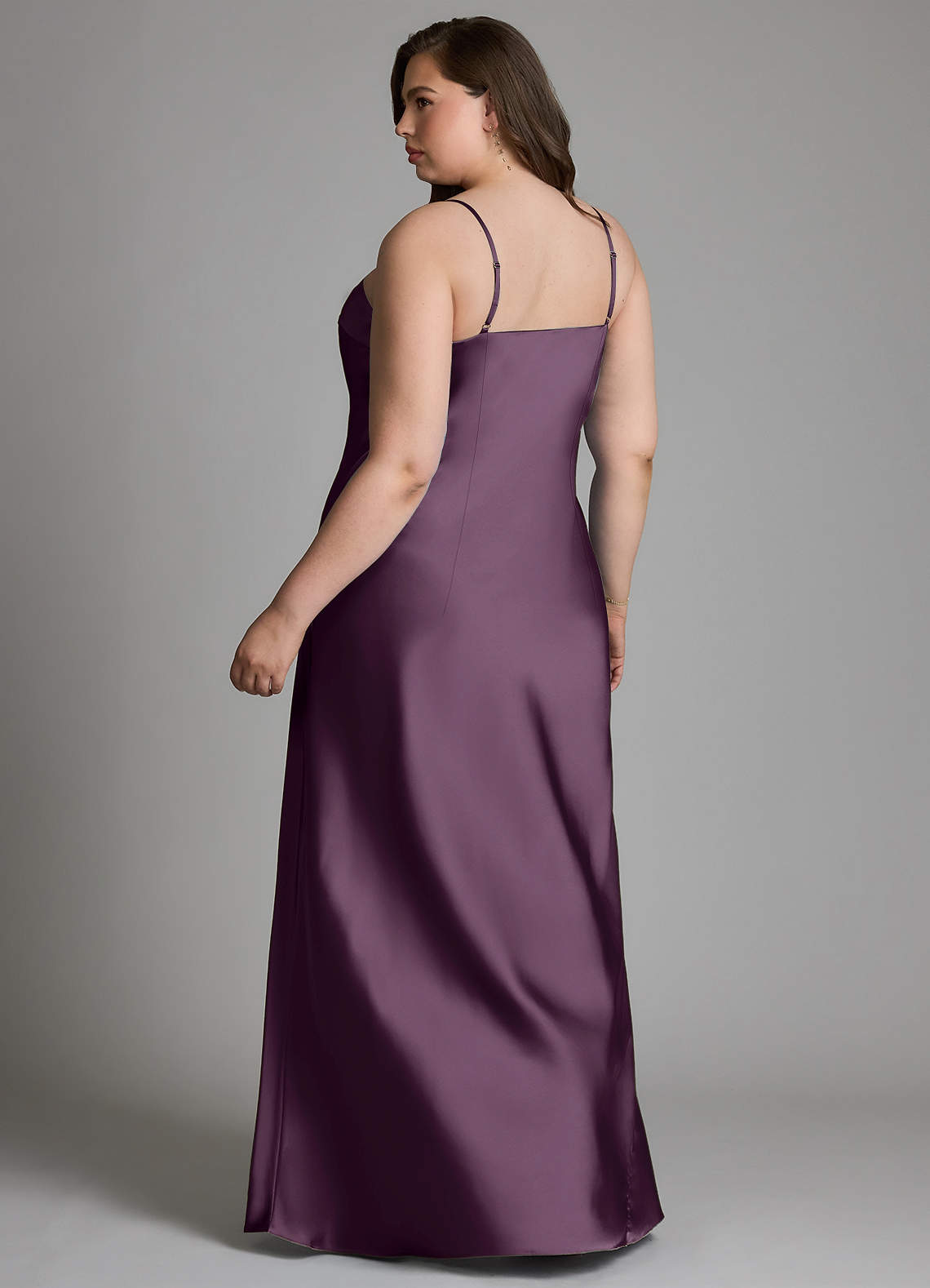 Azazie Jaleesa Bridesmaid Dresses Plum Sheath High Neck Stretch Satin Dress image7