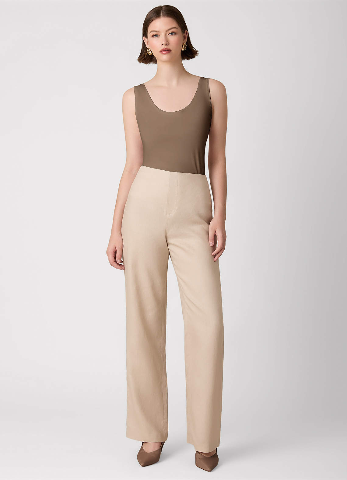 front 100% European Linen Wide-Leg Pants