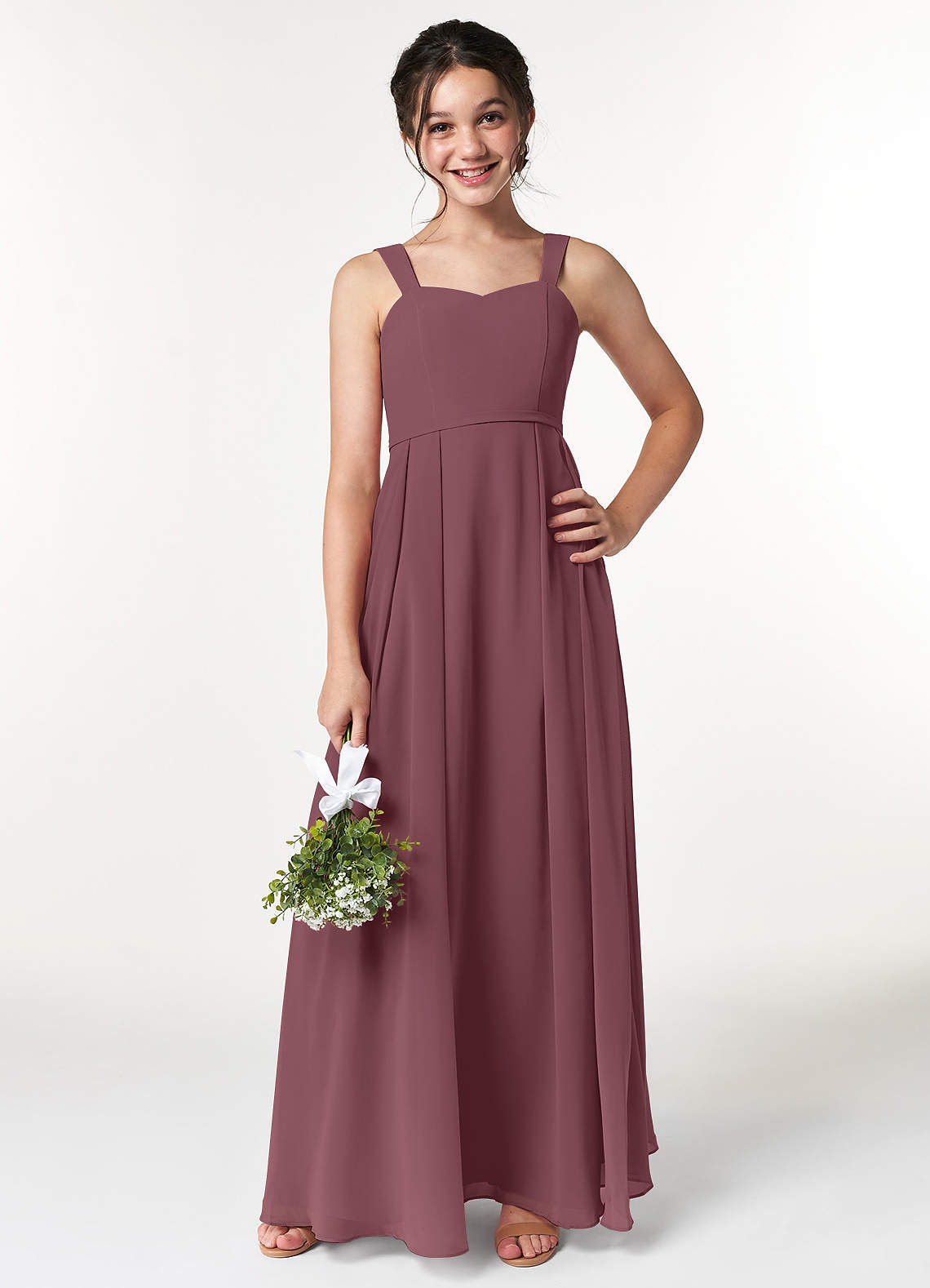 Azazie Simoan Junior Abito A-Line in Chiffon Scollo a Cuore Sangria image1