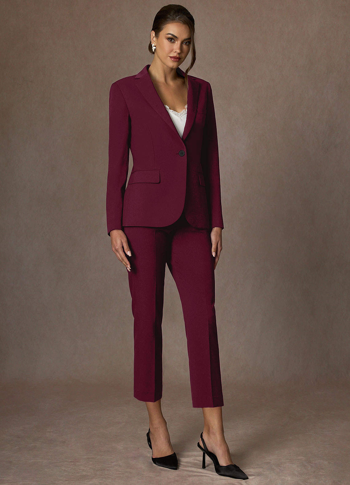 front Kennedy Burgundy Structured Stretch Blazer