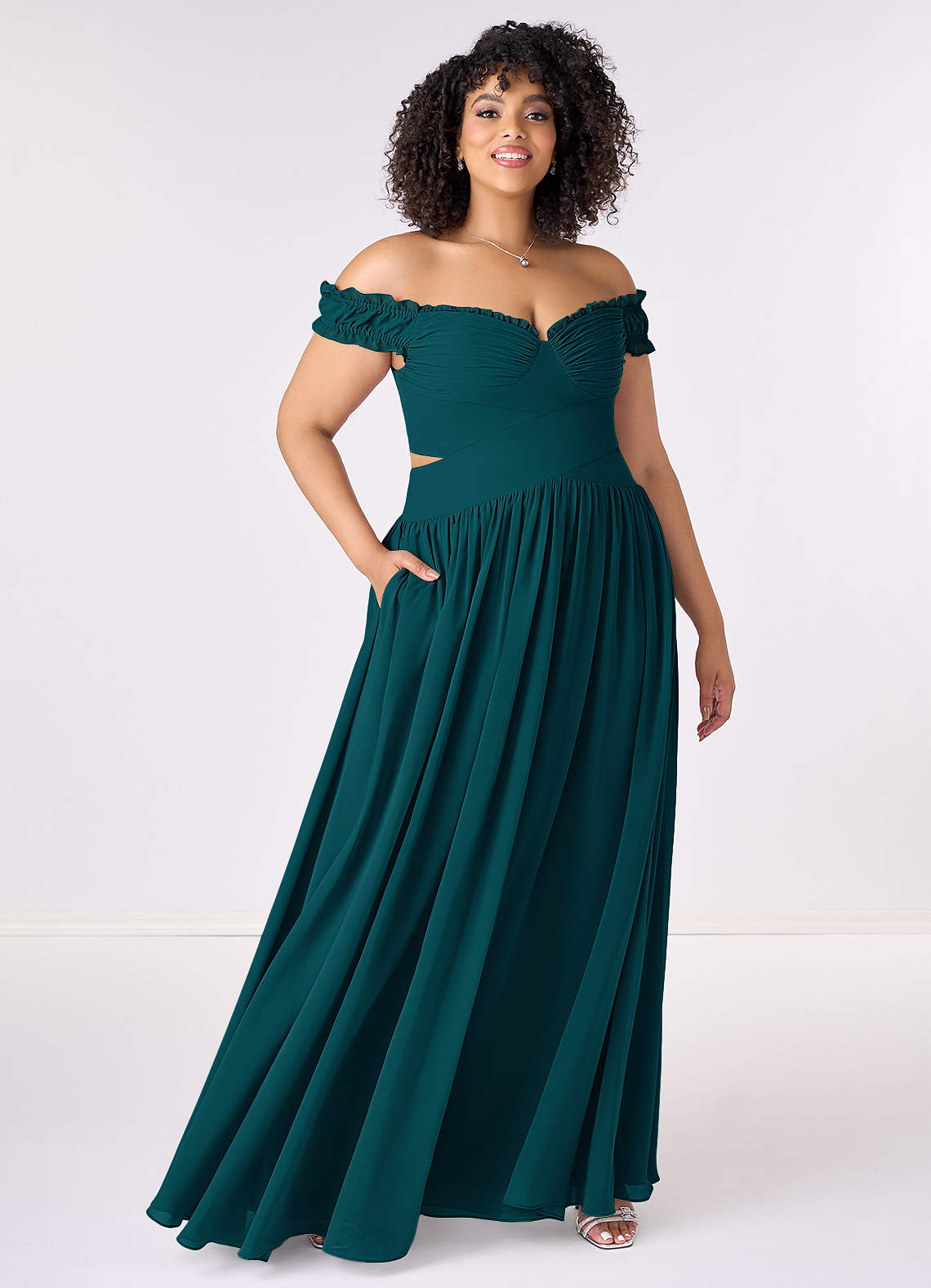 Barbie ♥ Azazie Schlussverkauf Wandelbar A-Linie Schulterfrei Chiffon Kleid Kiefer image6