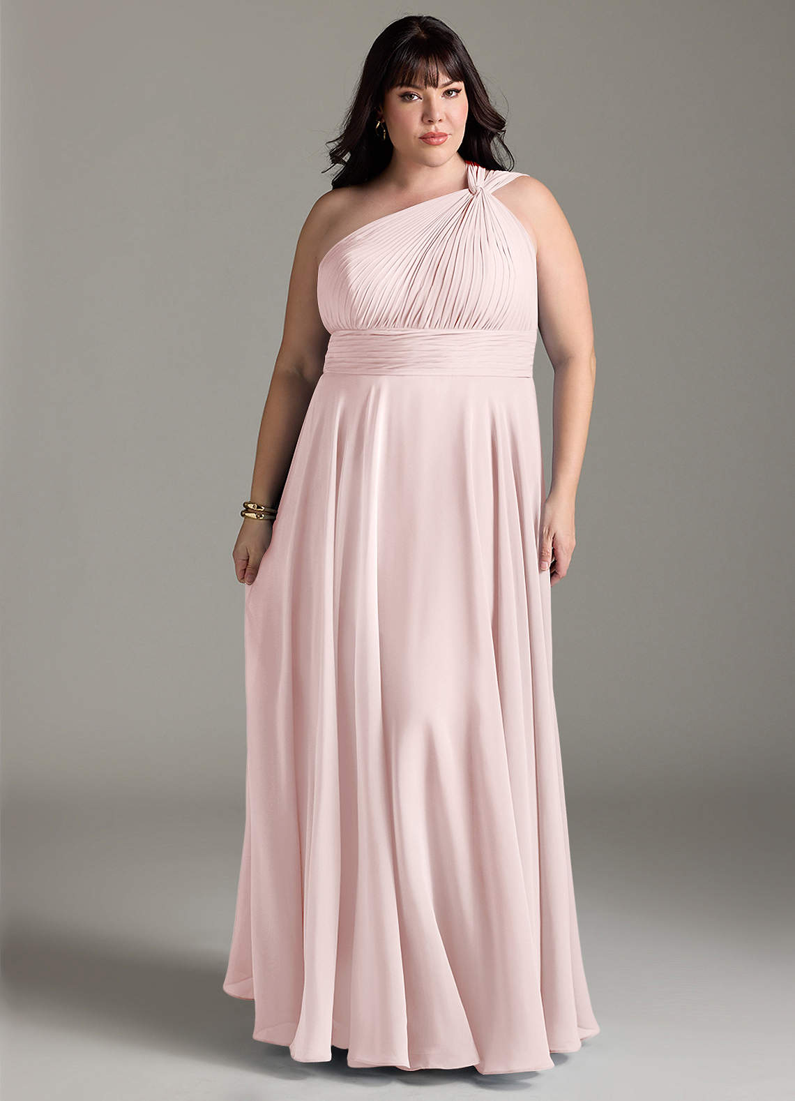 Azazie Charlize Bridesmaid Dresses Blushing Pink A-Line One Shoulder Chiffon Dress image1